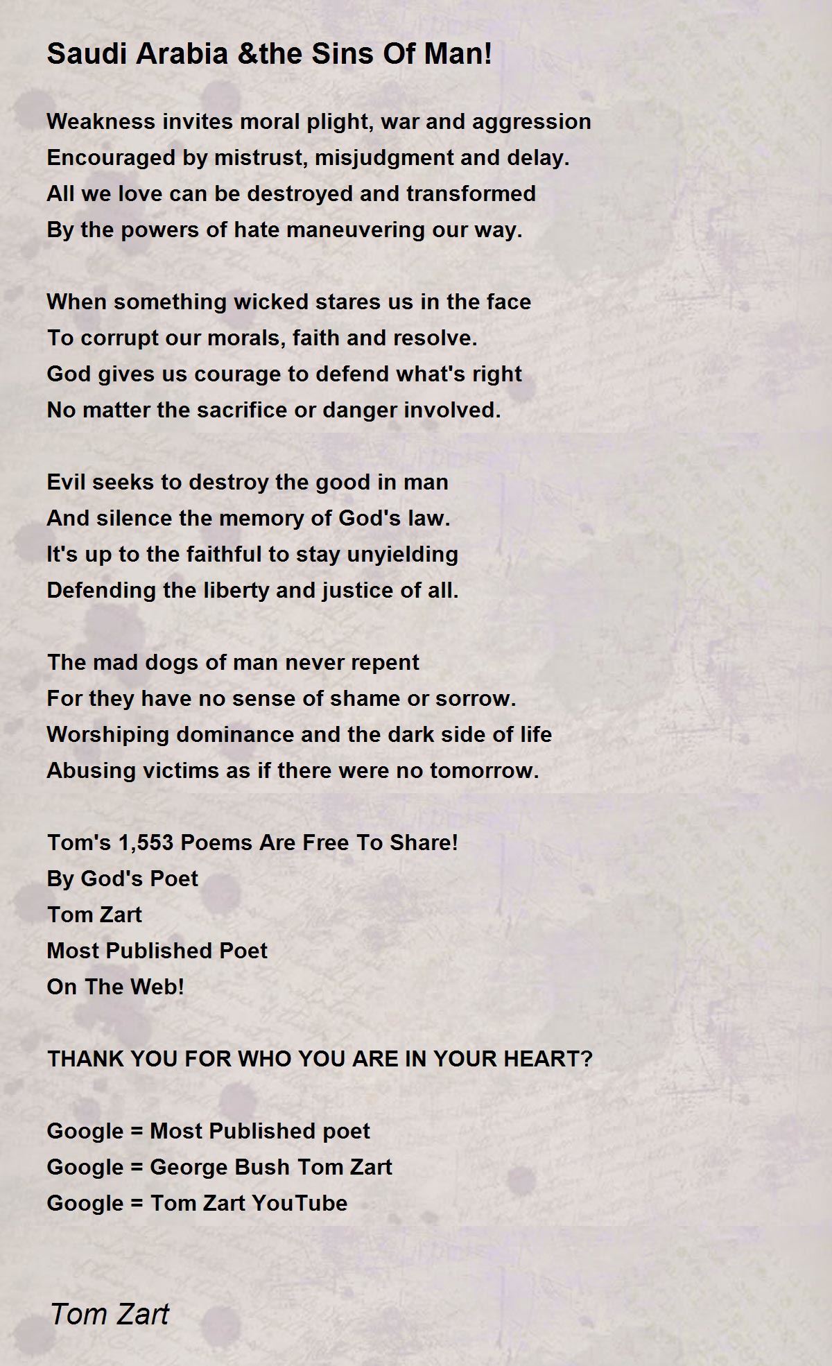 Saudi Arabia &the Sins Of Man! Saudi Arabia &the Sins Of Man! Poem by