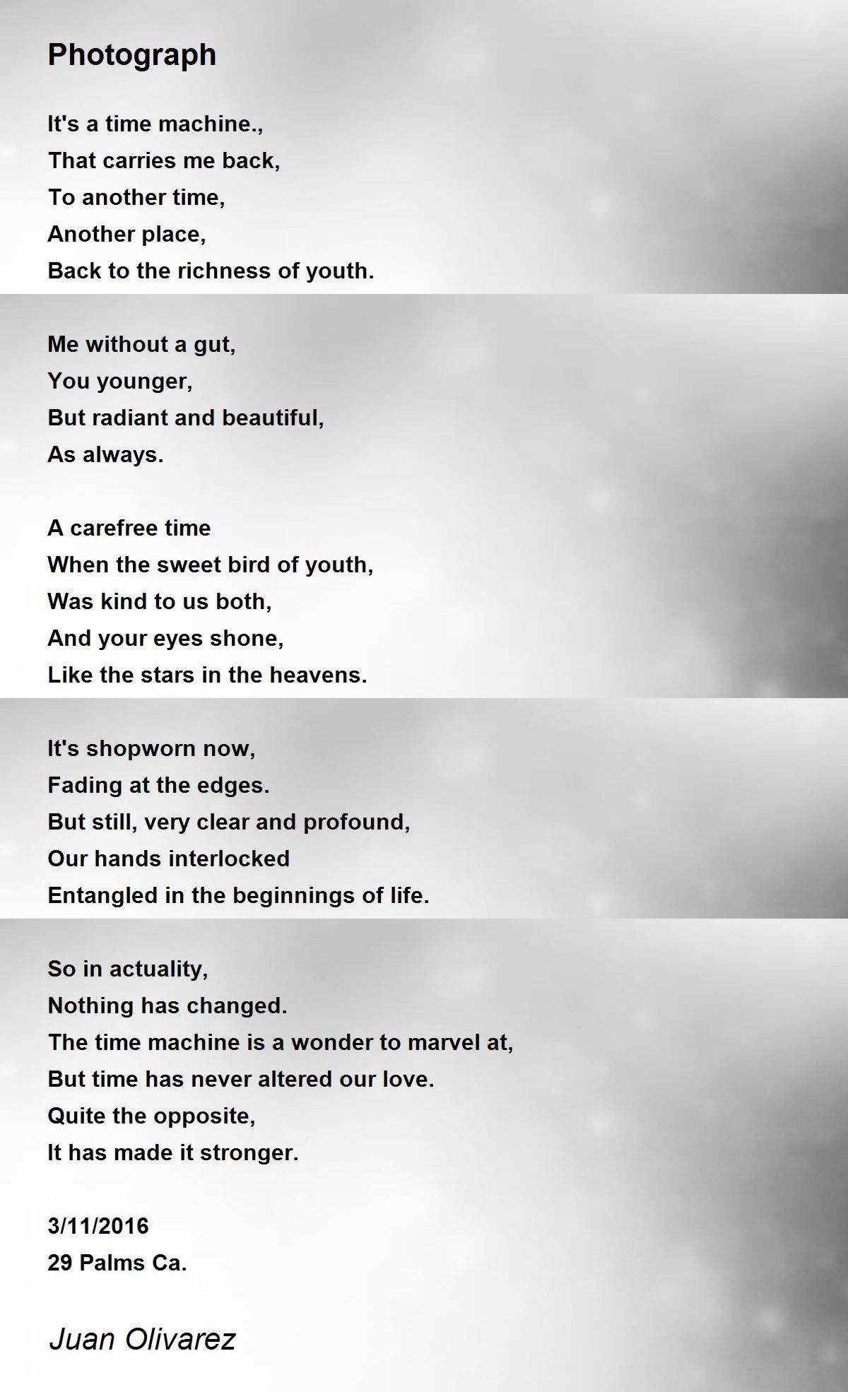 Photograph by Juan Olivarez Photograph Poem