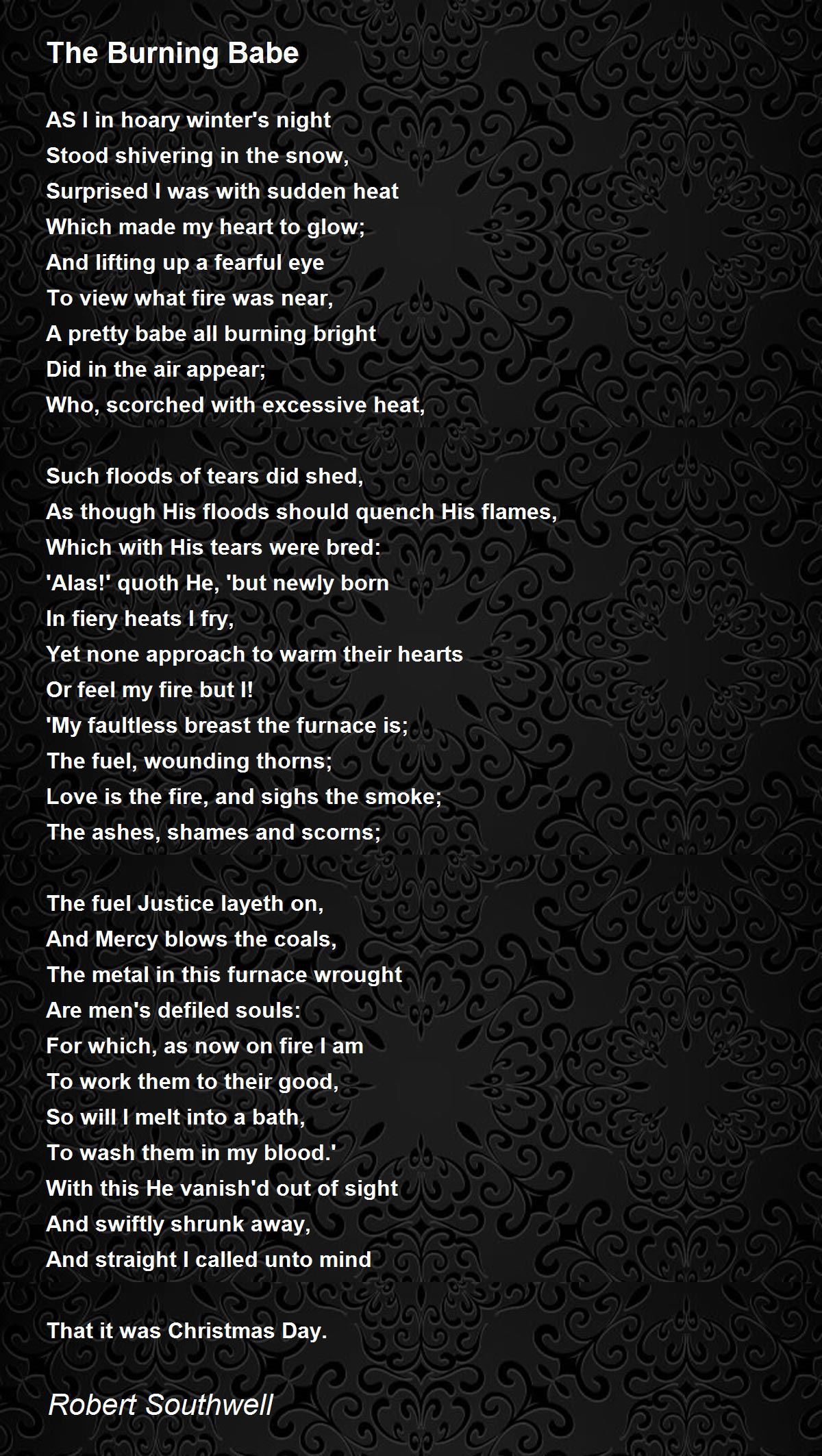 The Burning Babe Poem by Robert Southwell - Poem Hunter