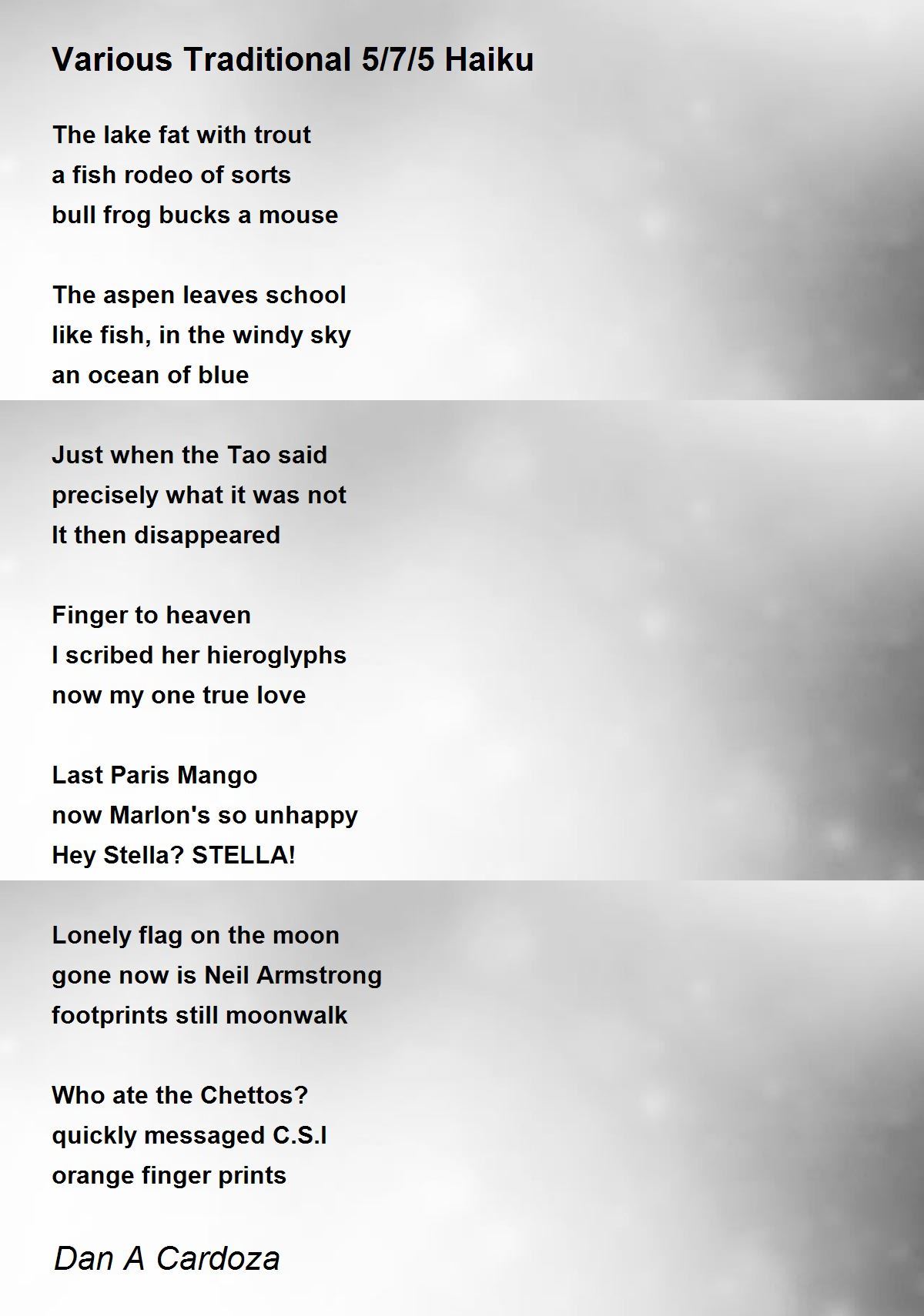 Various Traditional 5/7/5 Haiku Various Traditional 5/7/5 Haiku Poem