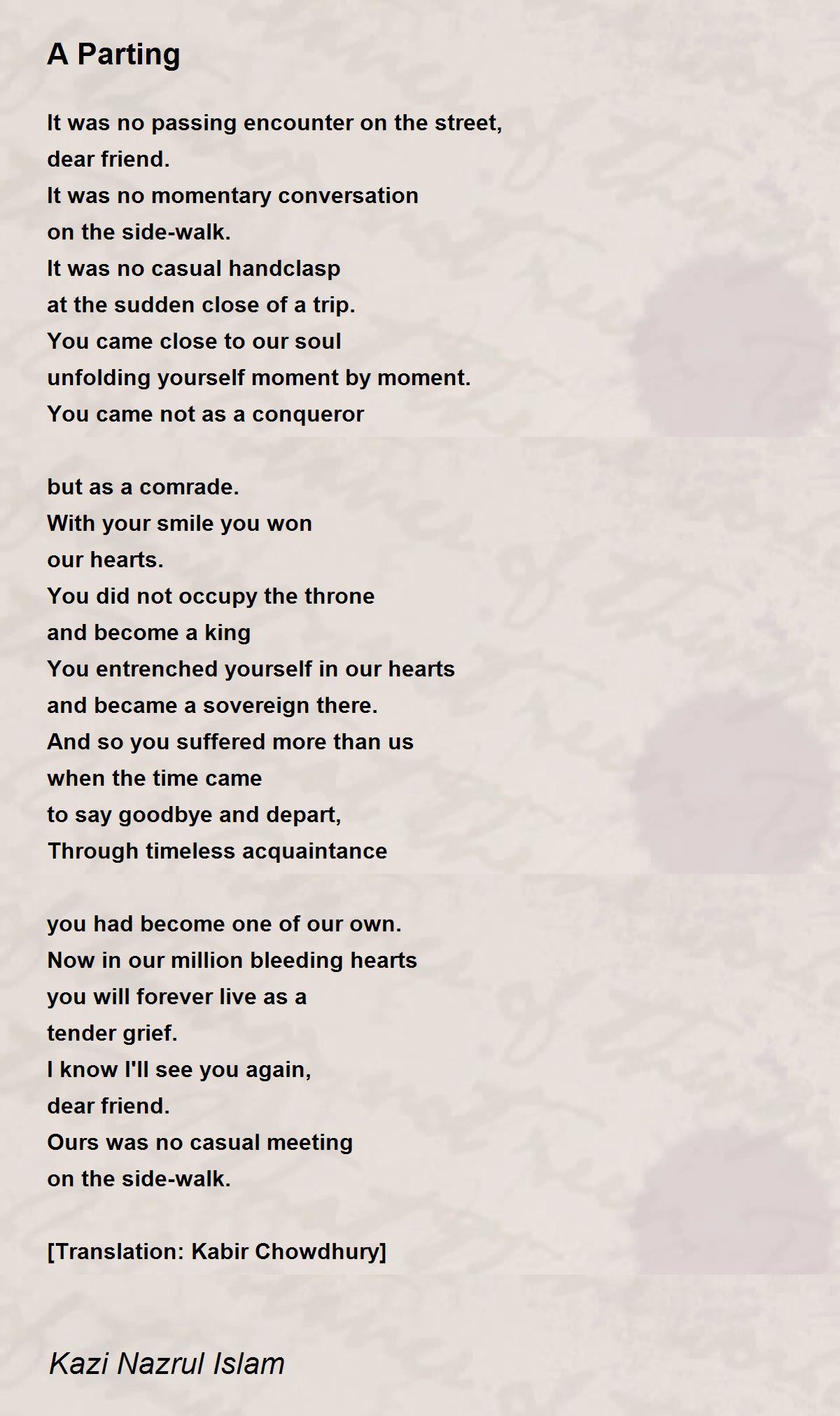 A Parting A Parting Poem by Kazi Nazrul Islam