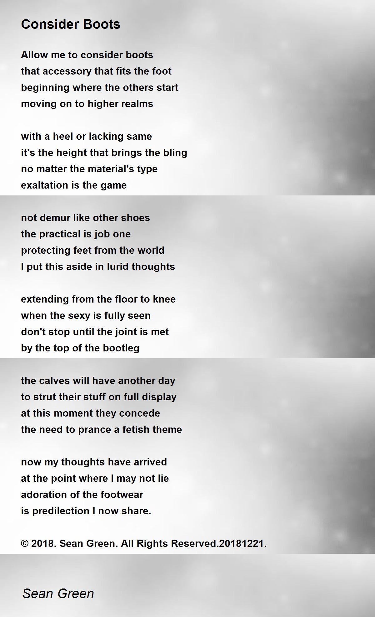 Consider Boots Consider Boots Poem by Sean Green