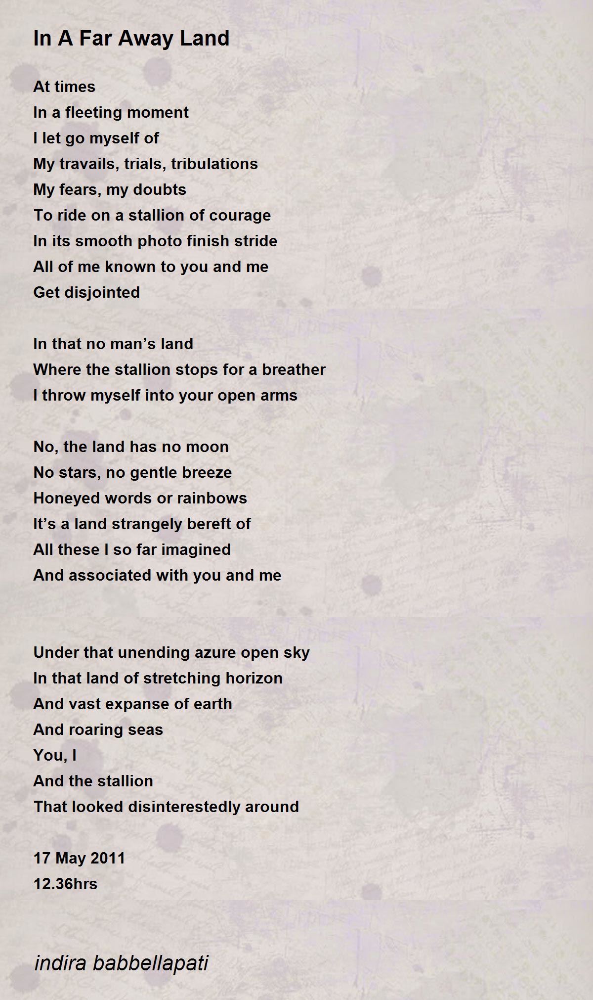 In A Far Away Land By Indira Babbellapati In A Far Away Land Poem