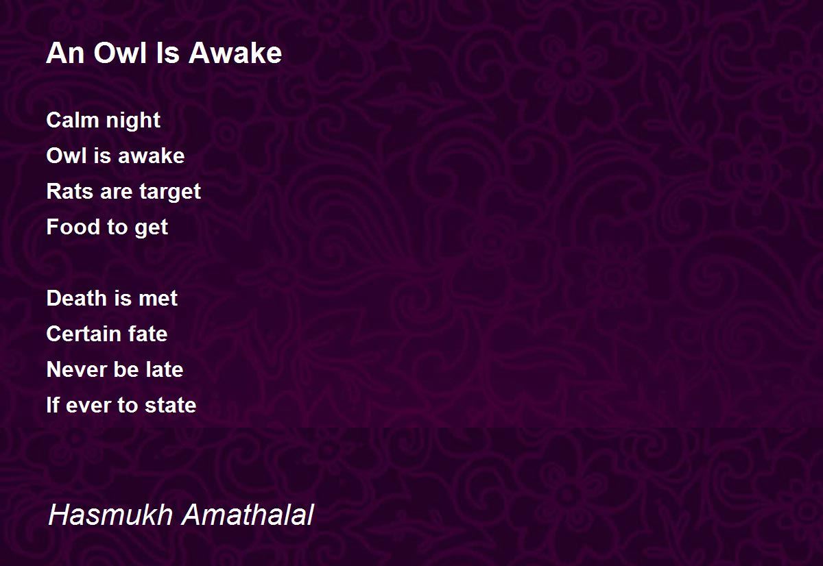 An Owl Is Awake Poem by Mehta Hasmukh Amathalal Poem Hunter