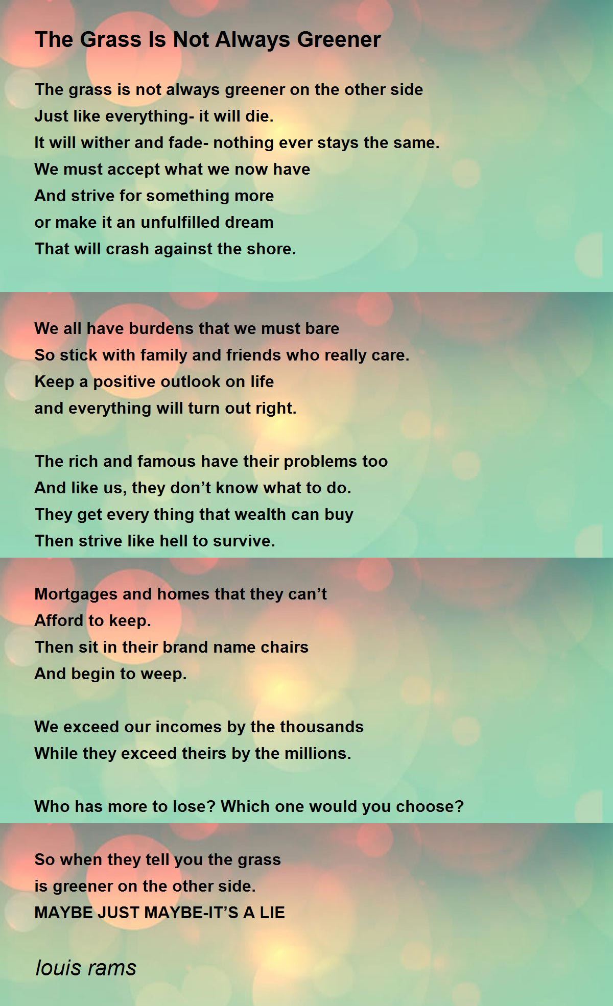 The Grass Is Not Always Greener The Grass Is Not Always Greener Poem