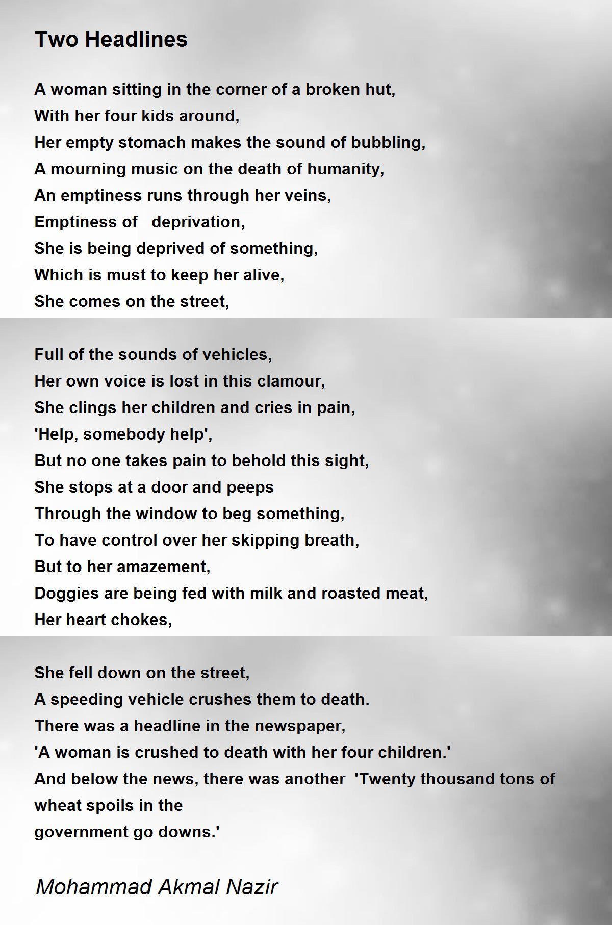 Two Headlines by Mohammad Akmal Nazir Two Headlines Poem