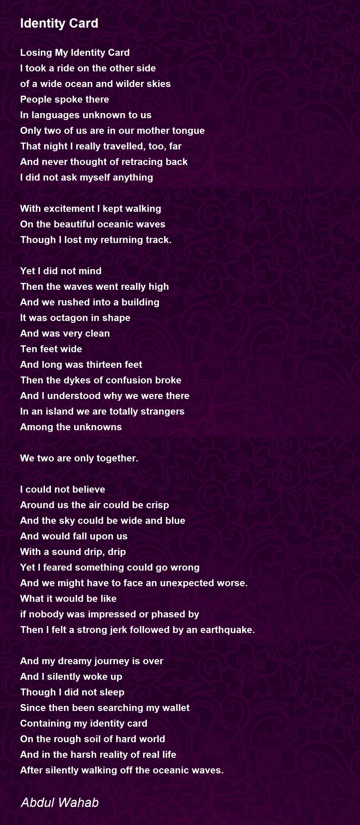 Identity Card Poem by Abdul Wahab Poem Hunter