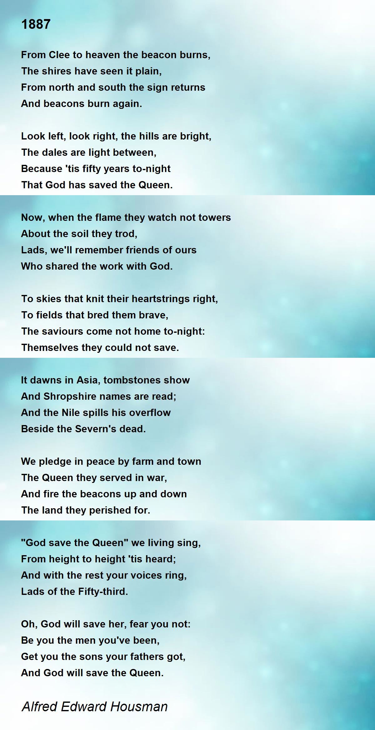 1887 Poem by Alfred Edward Housman Poem Hunter