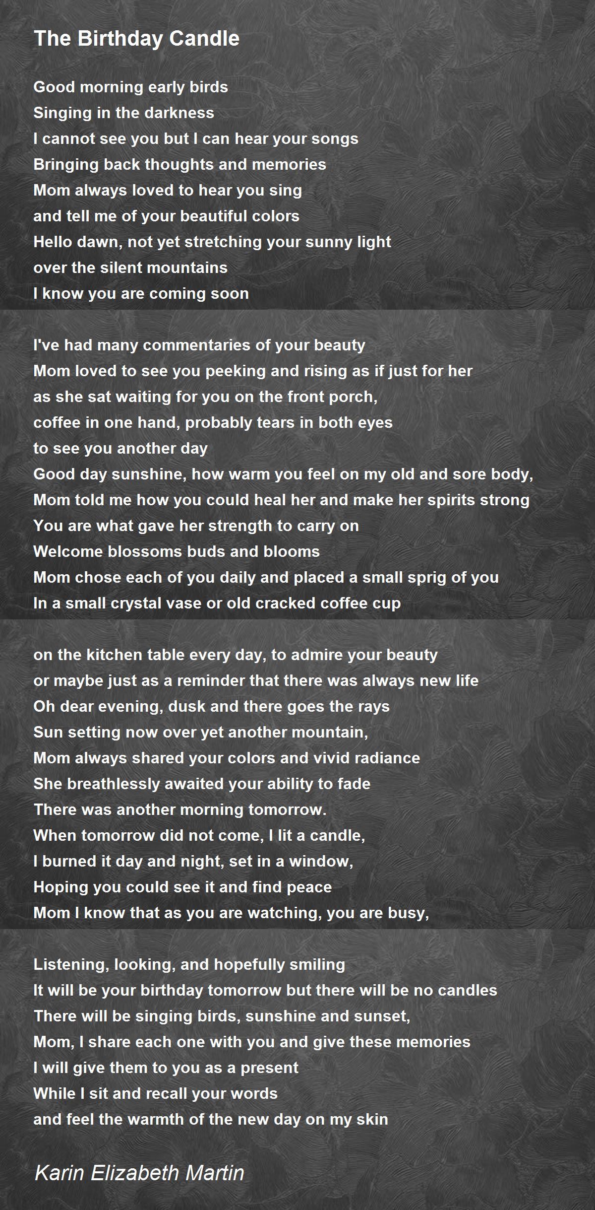 The Birthday Candle The Birthday Candle Poem by Karin Elizabeth Martin