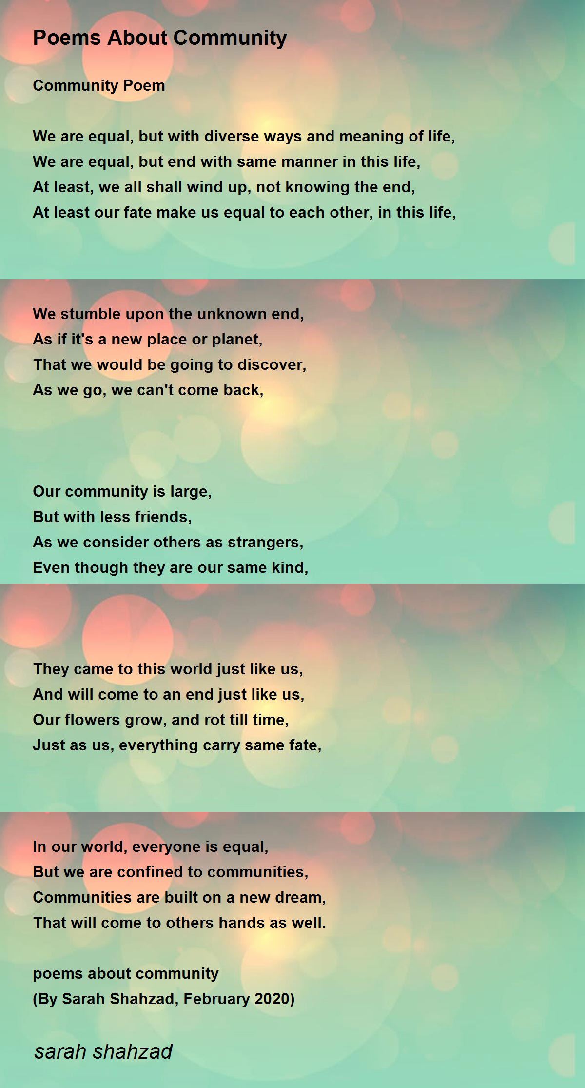 Poems About Community Poems About Community Poem by sarah shahzad