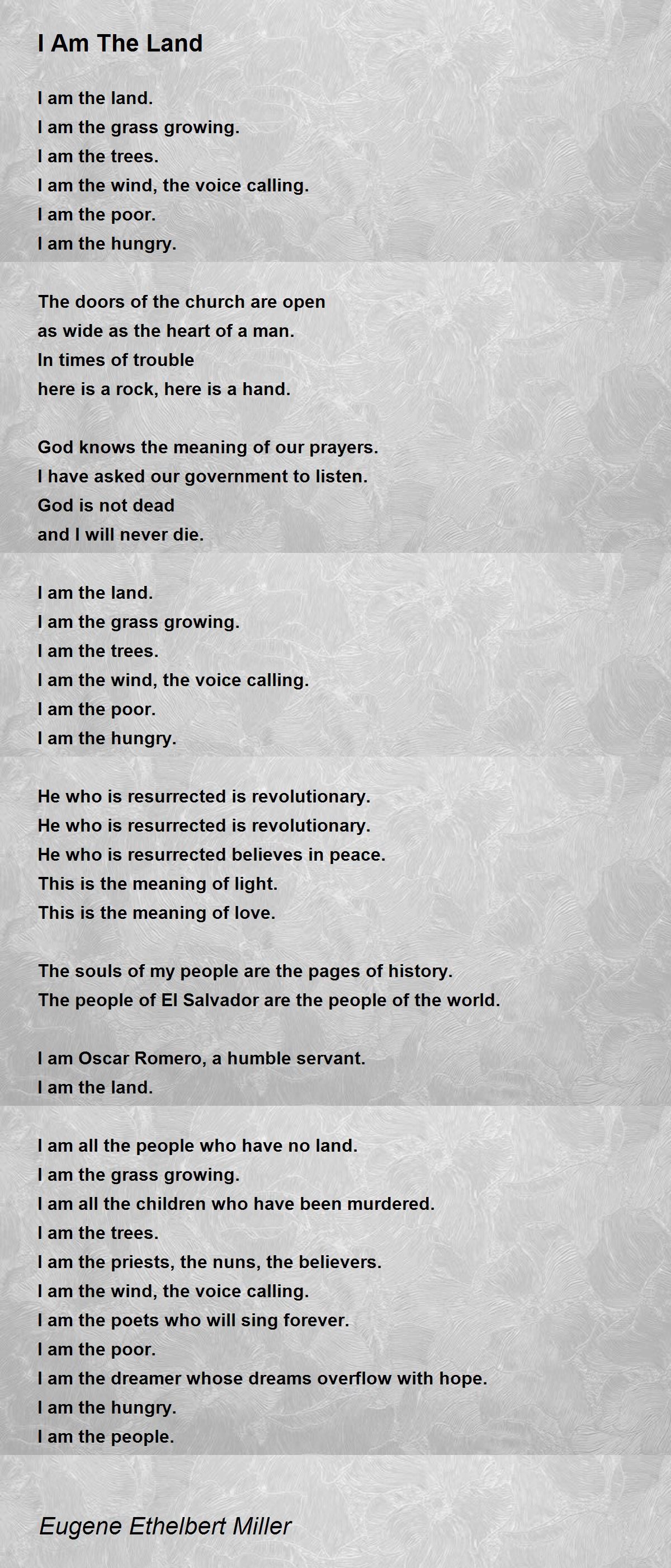 I Am The Land by Eugene Ethelbert Miller I Am The Land Poem