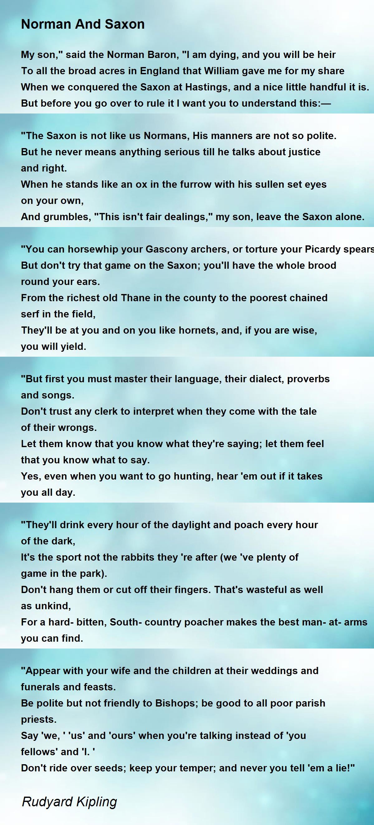 Norman And Saxon by Rudyard Kipling - Norman And Saxon Poem