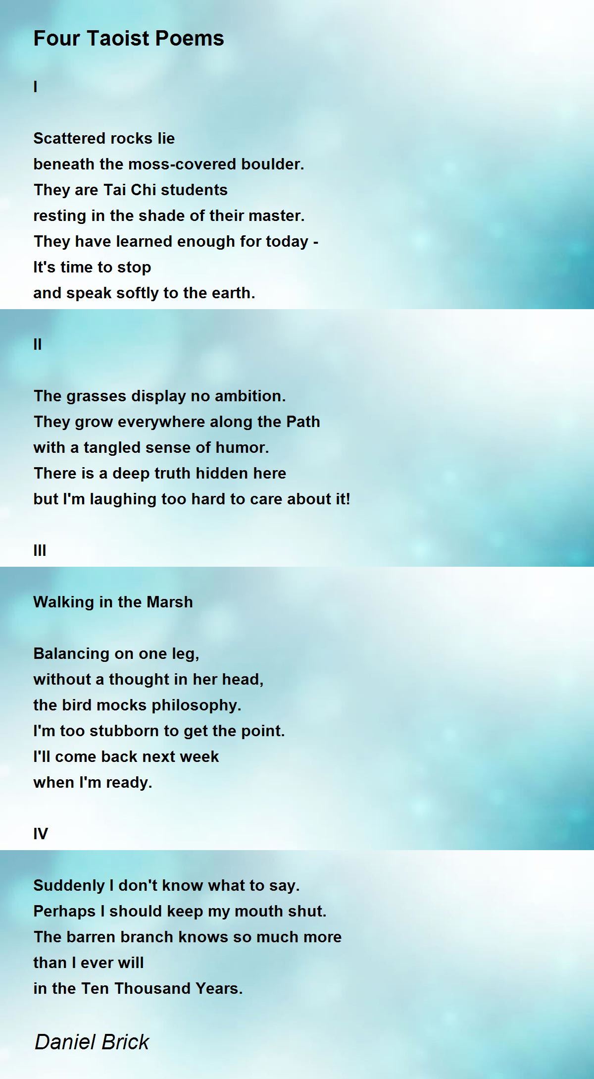 Four Taoist Poems - Four Taoist Poems Poem By Daniel Brick