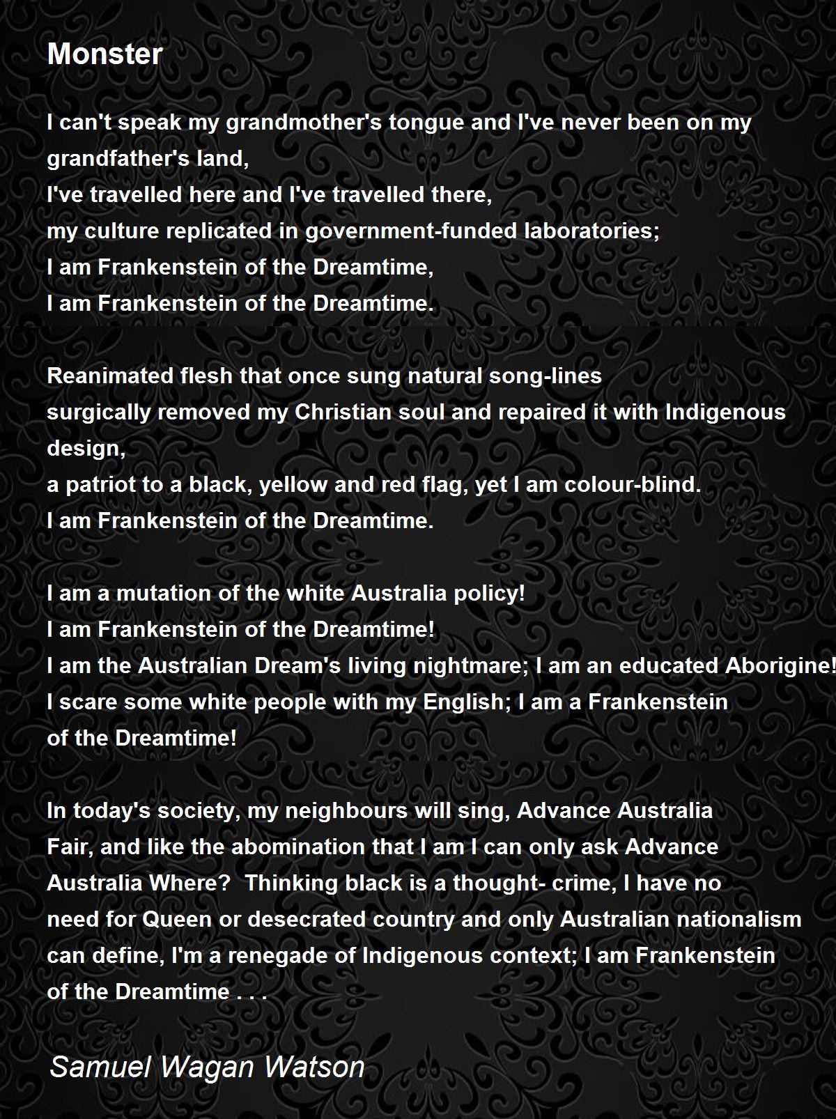 Monster Poem by Samuel Wagan Watson - Poem Hunter