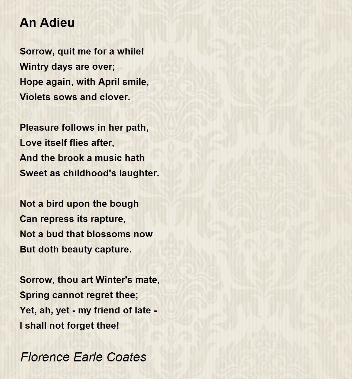 An Adieu  An Adieu Poem by Florence Earle Coates