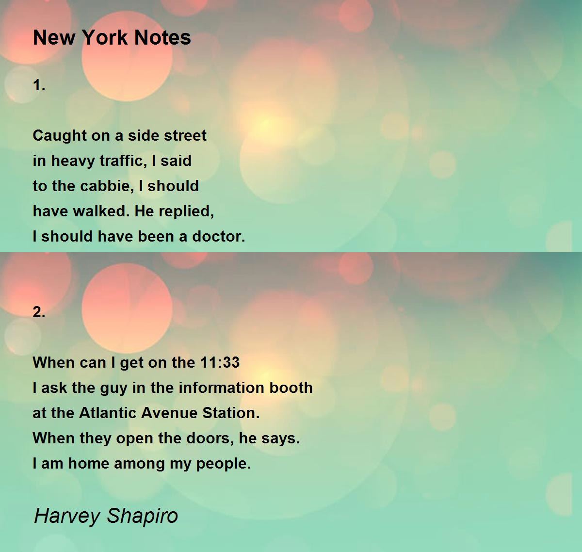 New York Notes New York Notes Poem by Harvey Shapiro