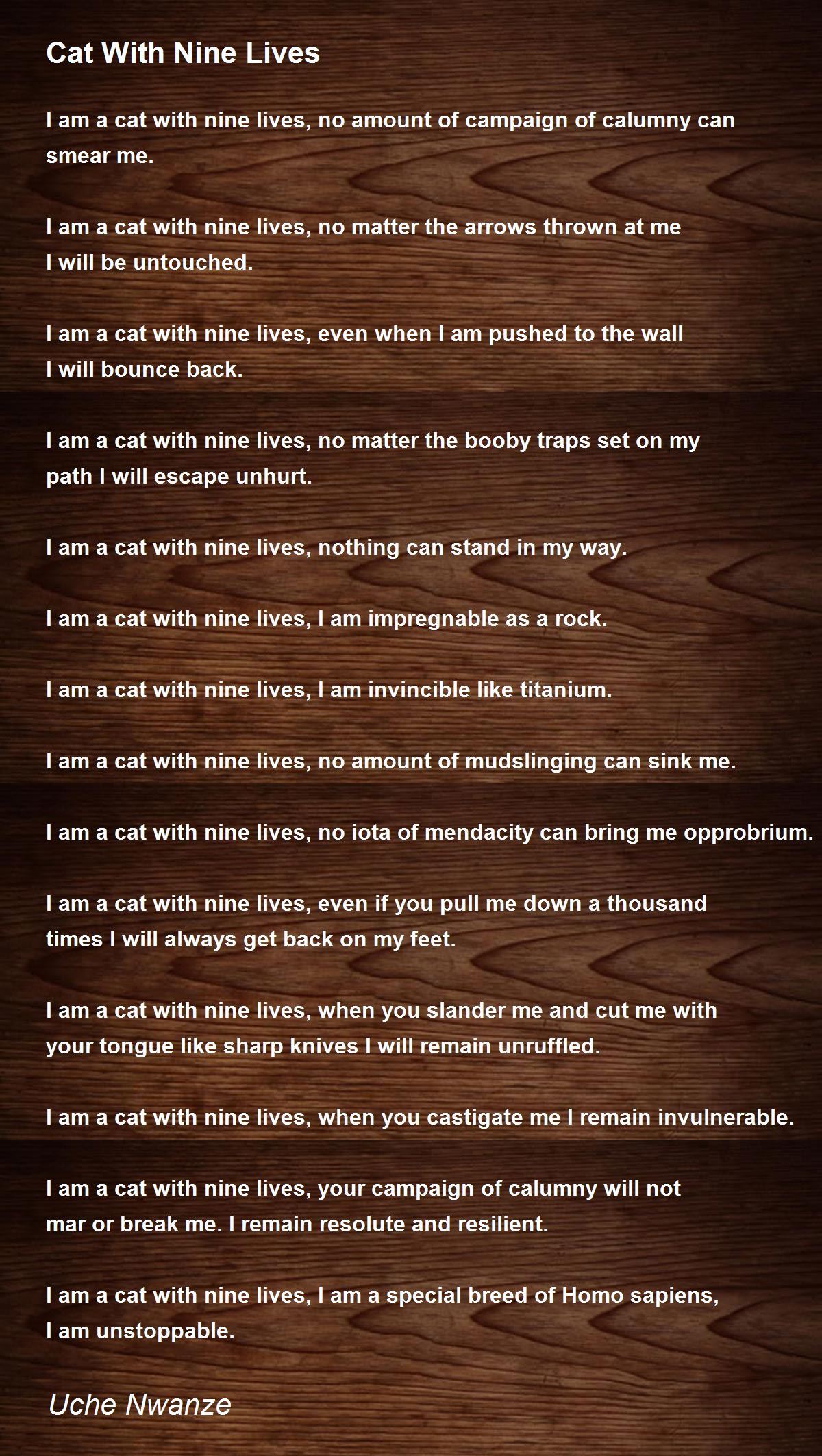 Cat With Nine Lives Cat With Nine Lives Poem by Uche Nwanze