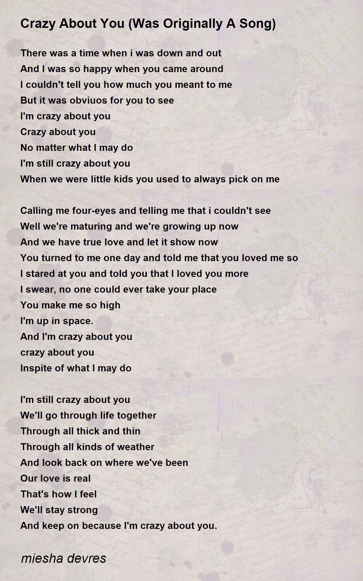 Crazy About You (Was Originally A Song) Crazy About You (Was