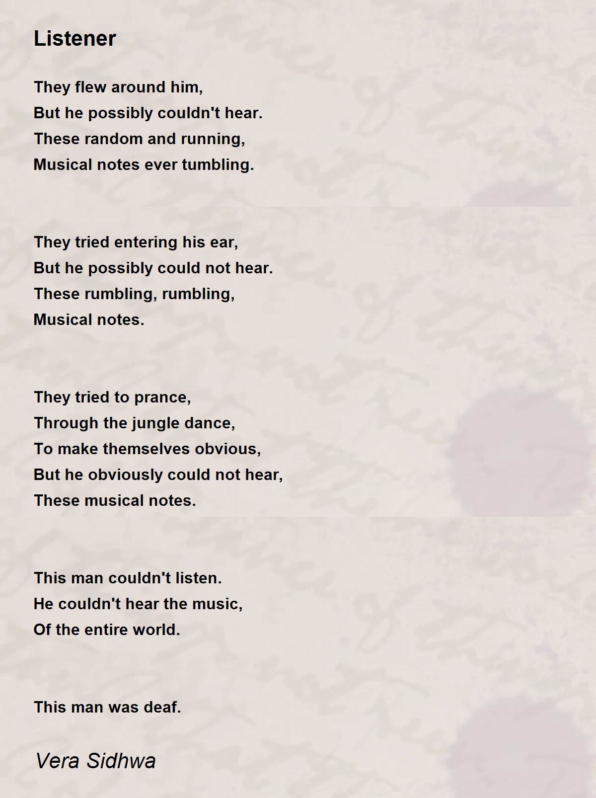 Listener Poem by Vera Sidhwa Poem Hunter