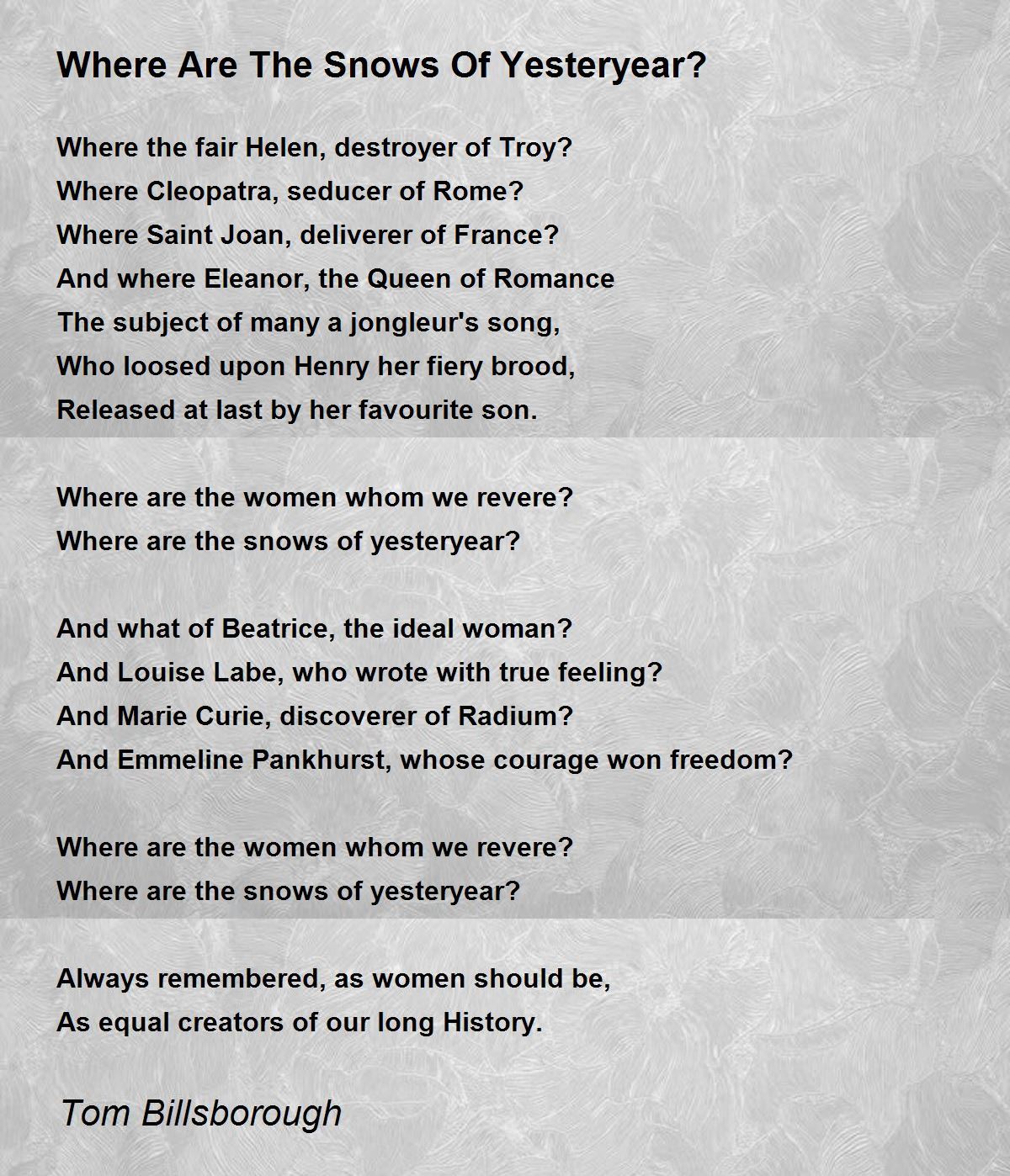 Where Are The Snows Of Yesteryear? Where Are The Snows Of Yesteryear