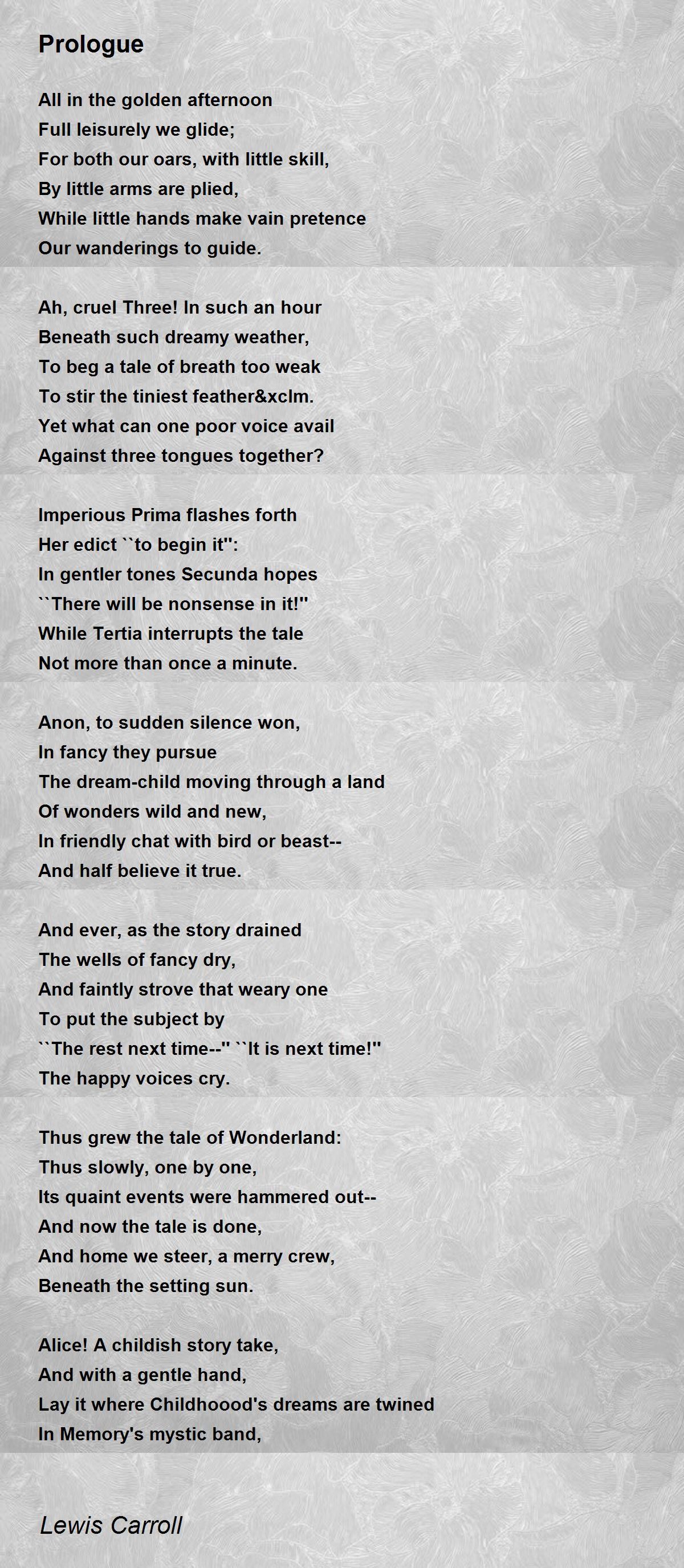 Prologue Prologue Poem by Lewis Carroll