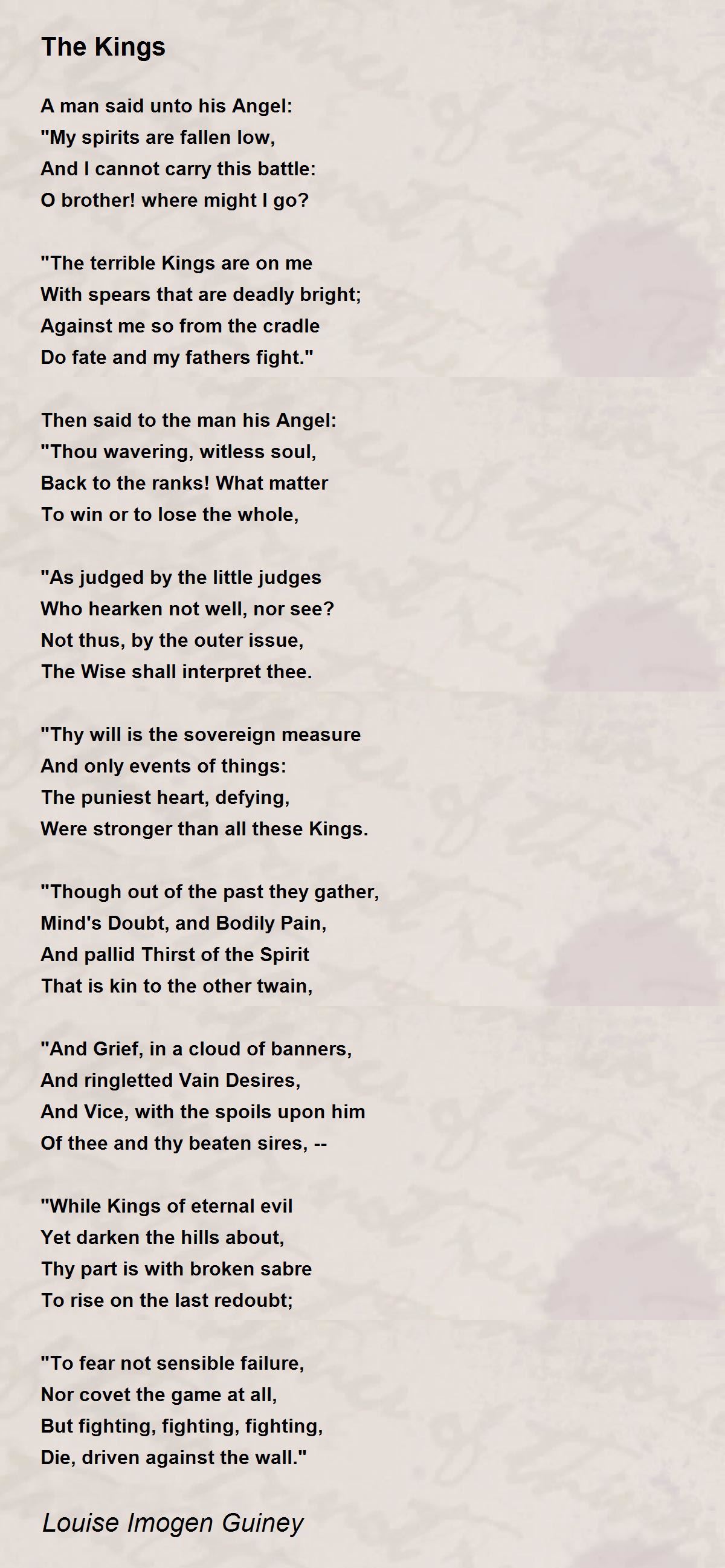 The Kings Poem by Louise Imogen Guiney Poem Hunter