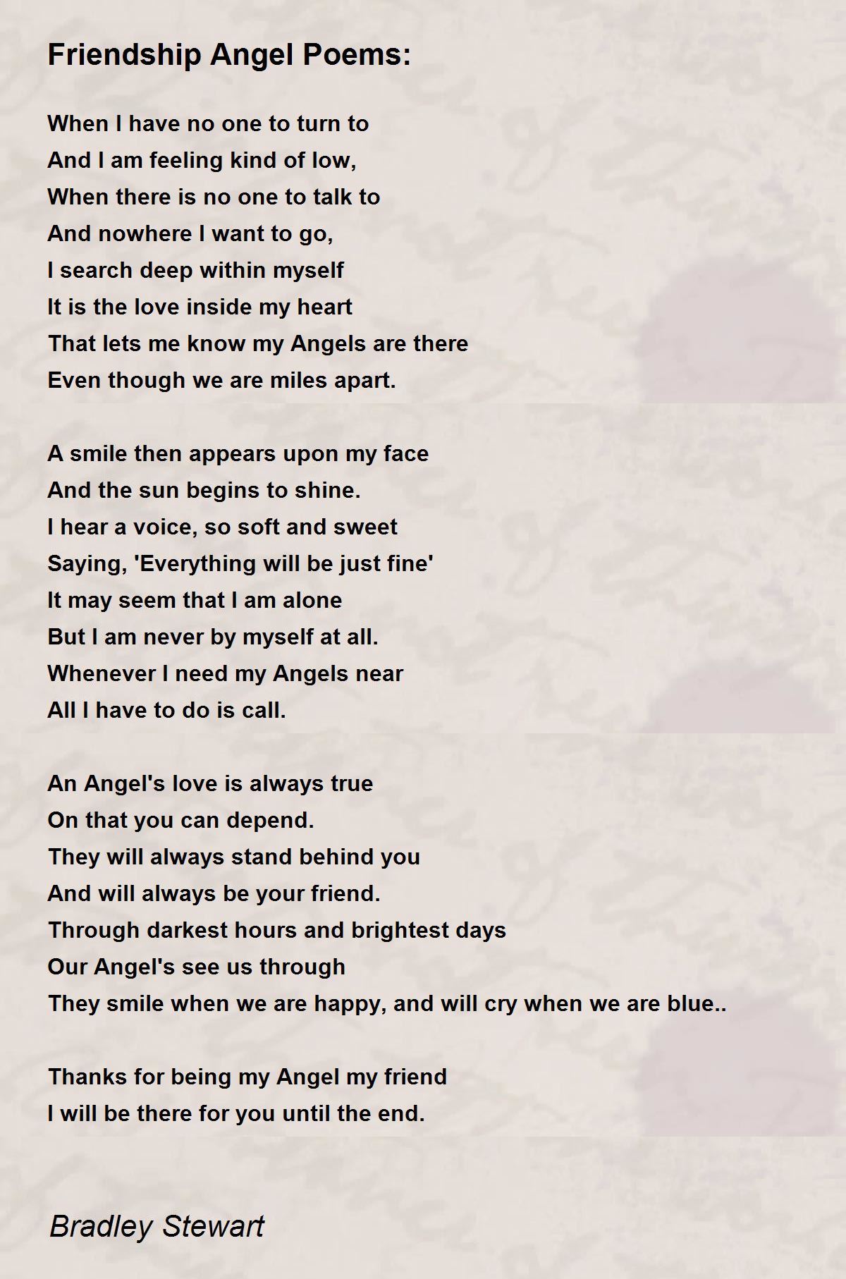 Friendship Angel Poems: Poem by Bradley Stewart - Poem Hunter