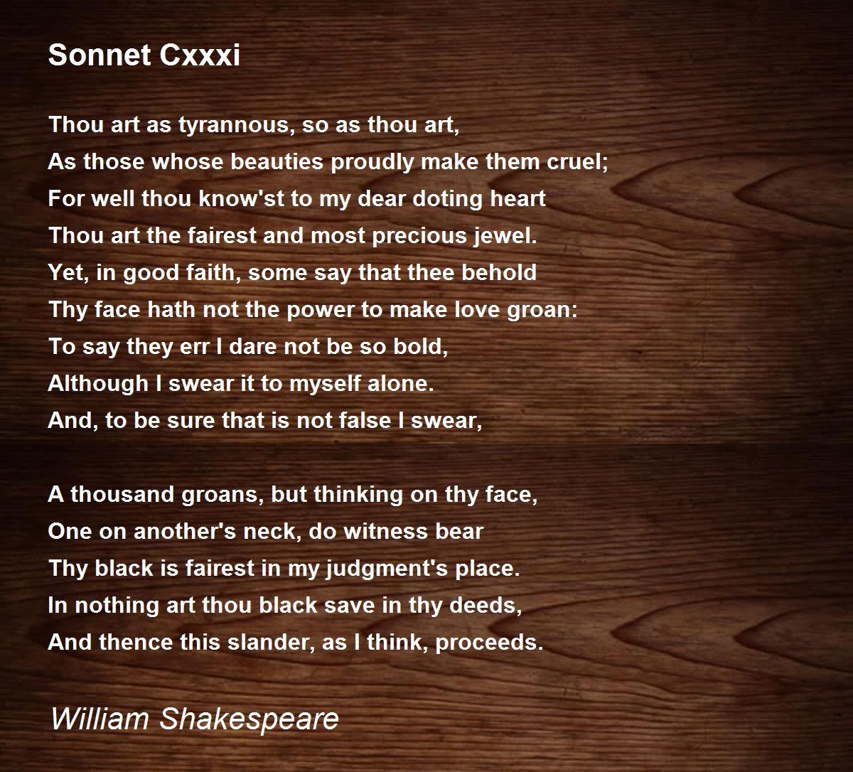 Sonnet Cxxxi Poem by William Shakespeare - Poem Hunter