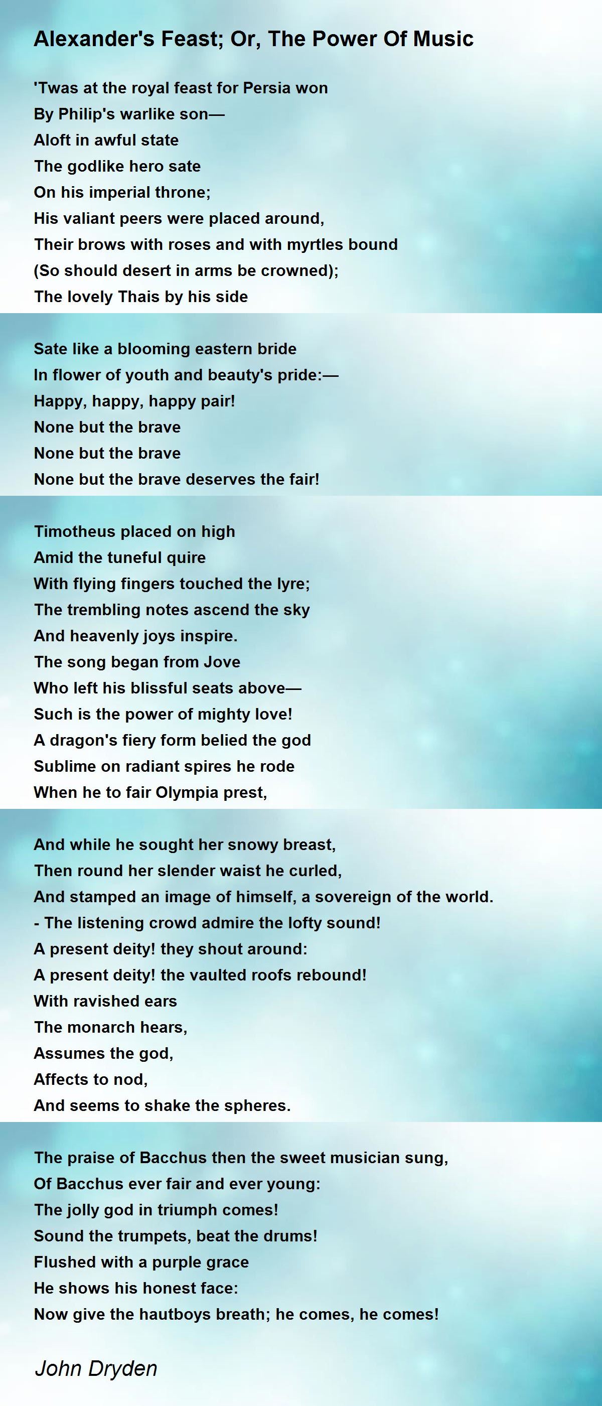 Alexander's Feast; Or, The Power Of Music Alexander's Feast; Or, The