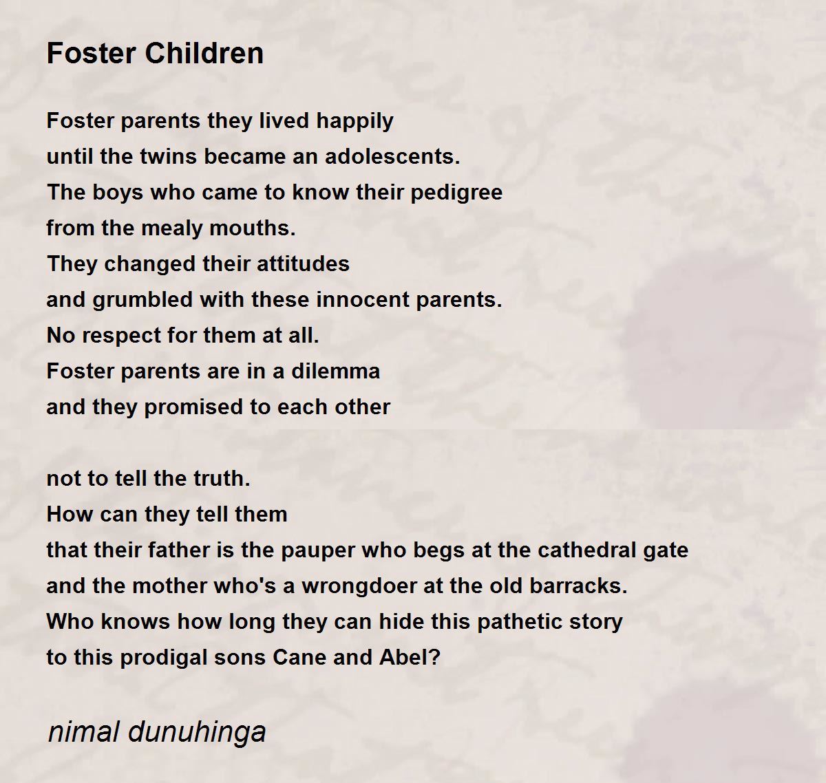 Foster Children Foster Children Poem by nimal dunuhinga