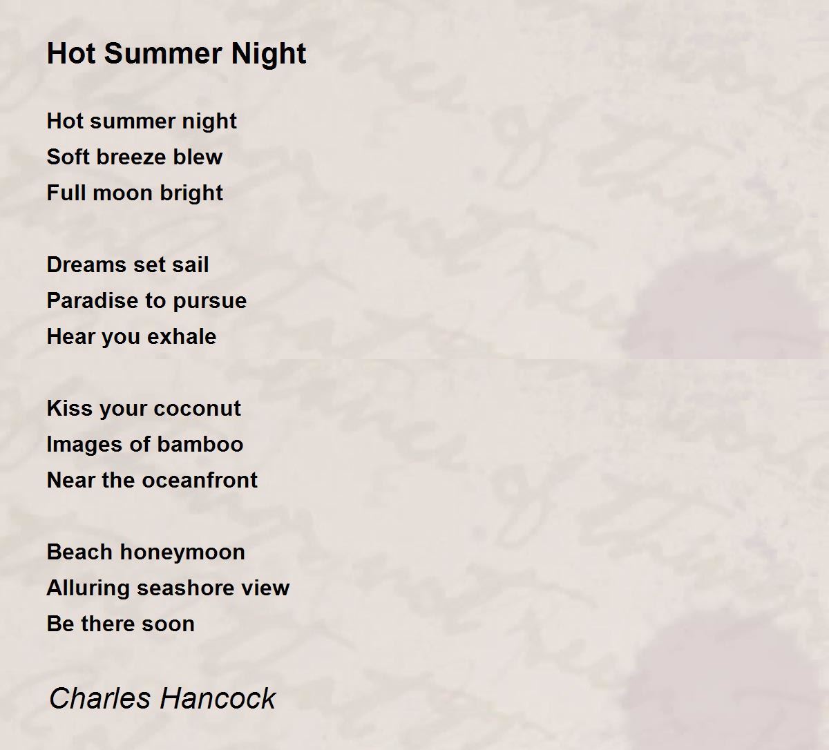 Hot Summer Night Poem by Charles Hancock Poem Hunter