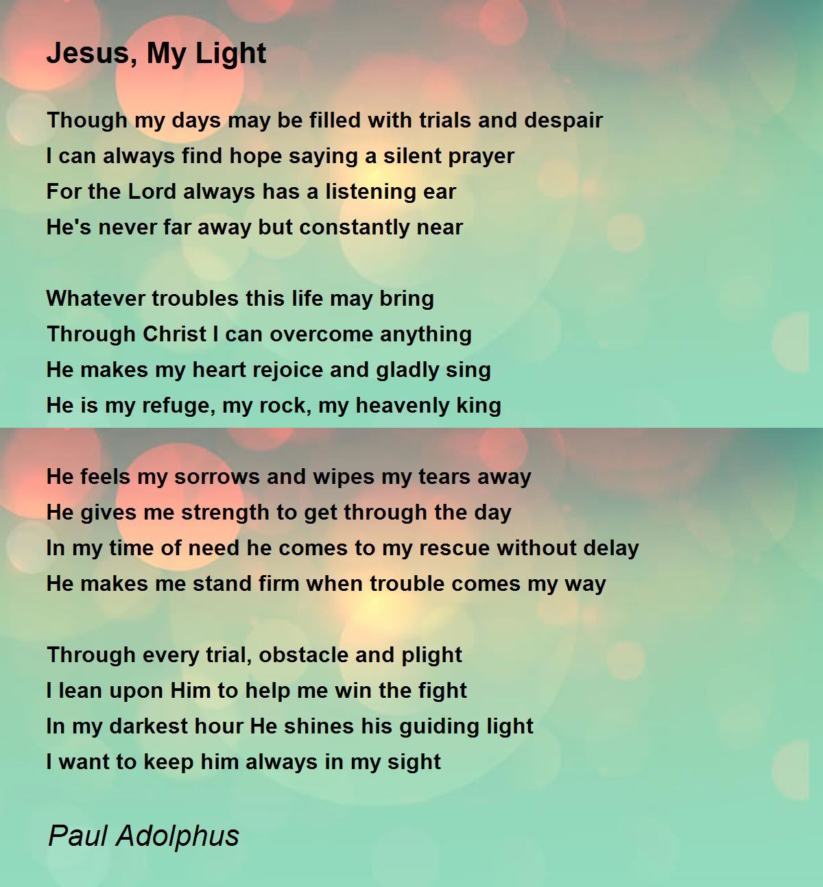 Jesus, My Light Jesus, My Light Poem by Paul Adolphus