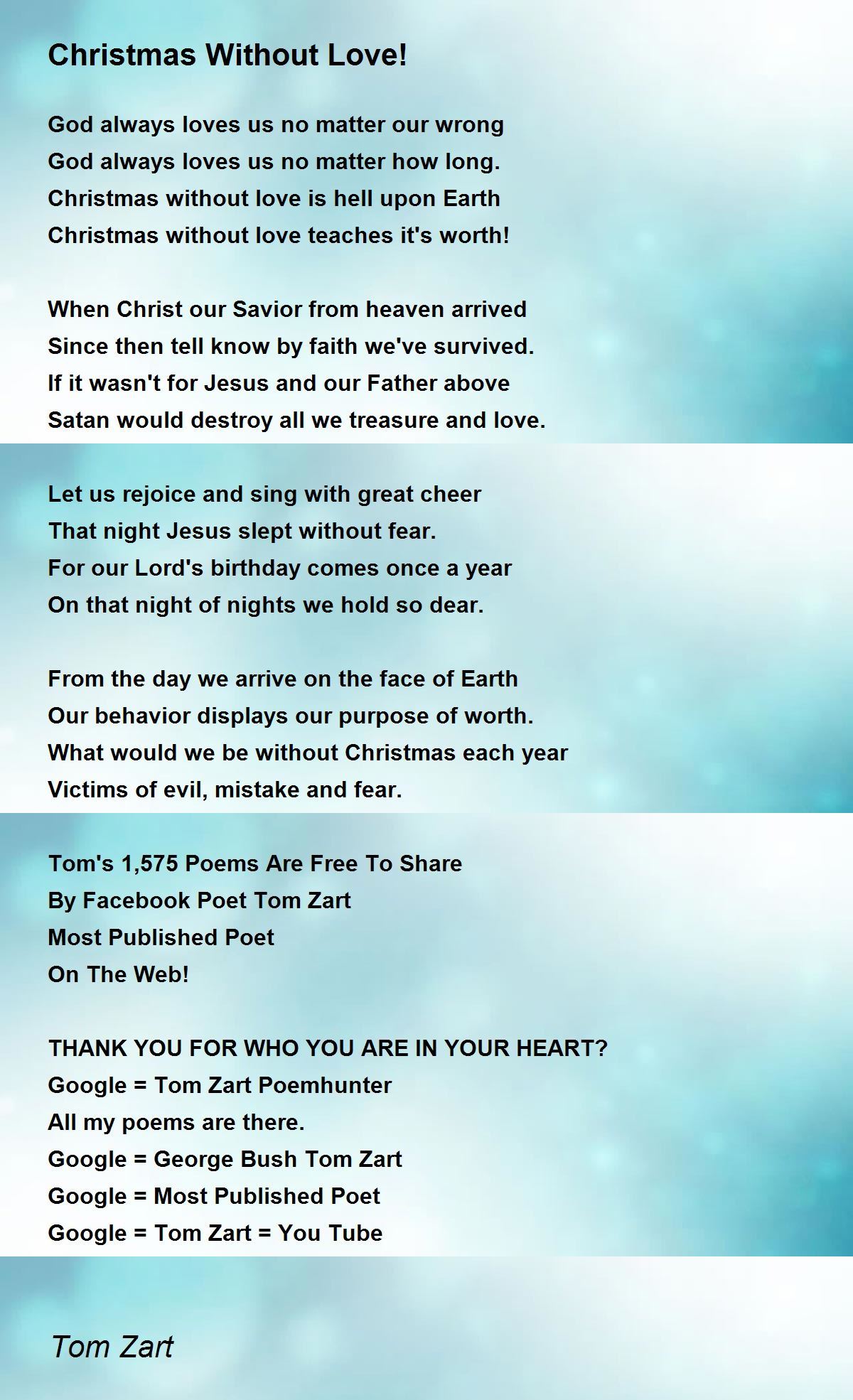 Christmas Without Love! Christmas Without Love! Poem by Tom Zart