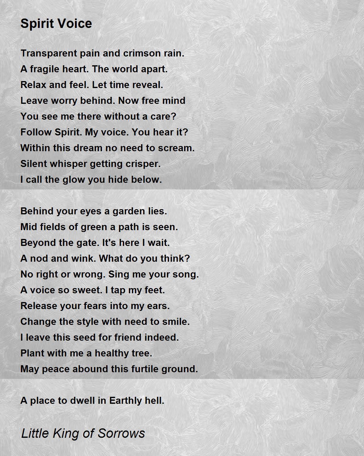 Spirit Voice by Little King of Sorrows Spirit Voice Poem