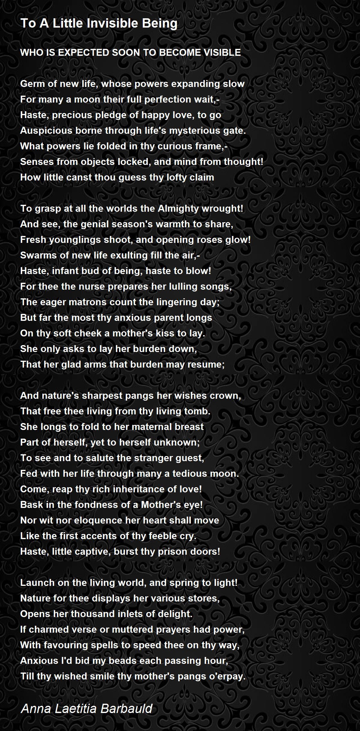 To A Little Invisible Being Poem by Anna Laetitia Barbauld Poem Hunter