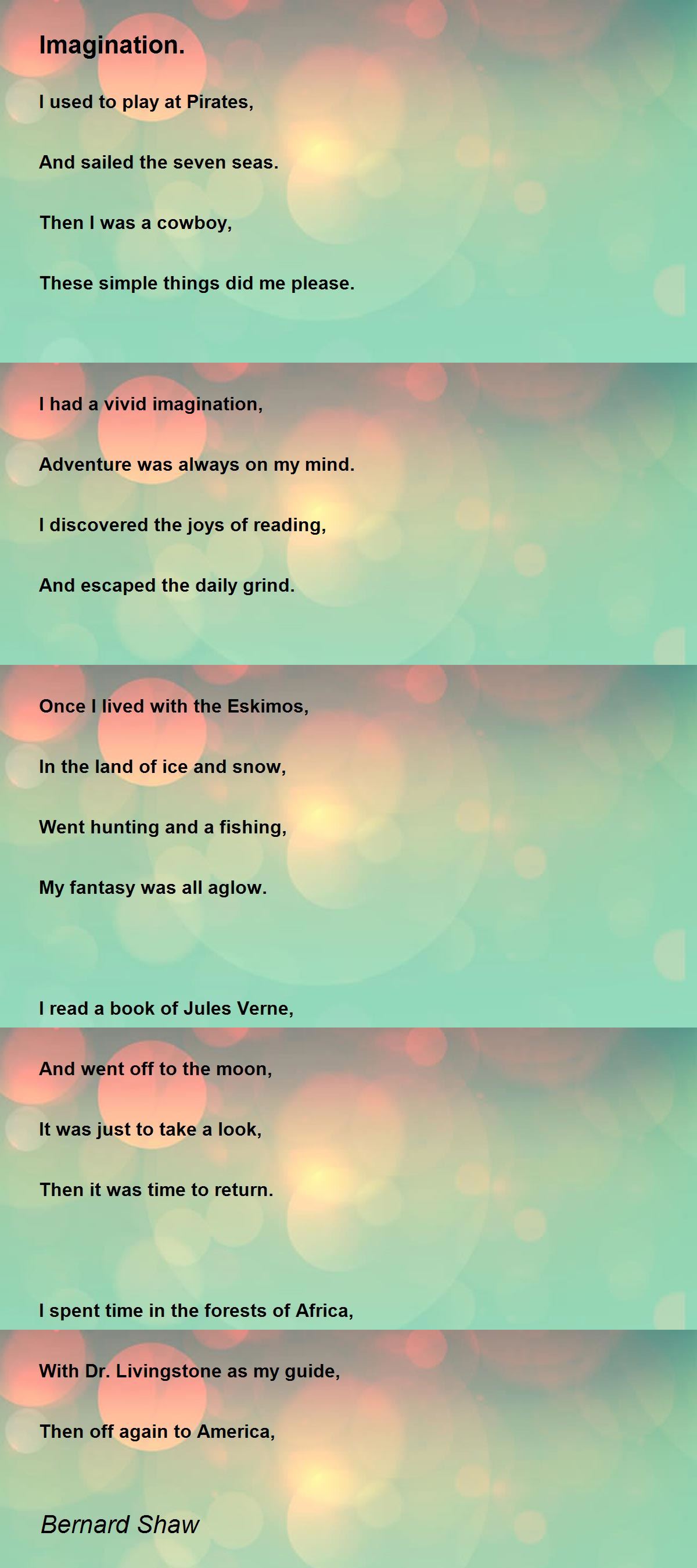summary of the poem imagination by george bernard shaw