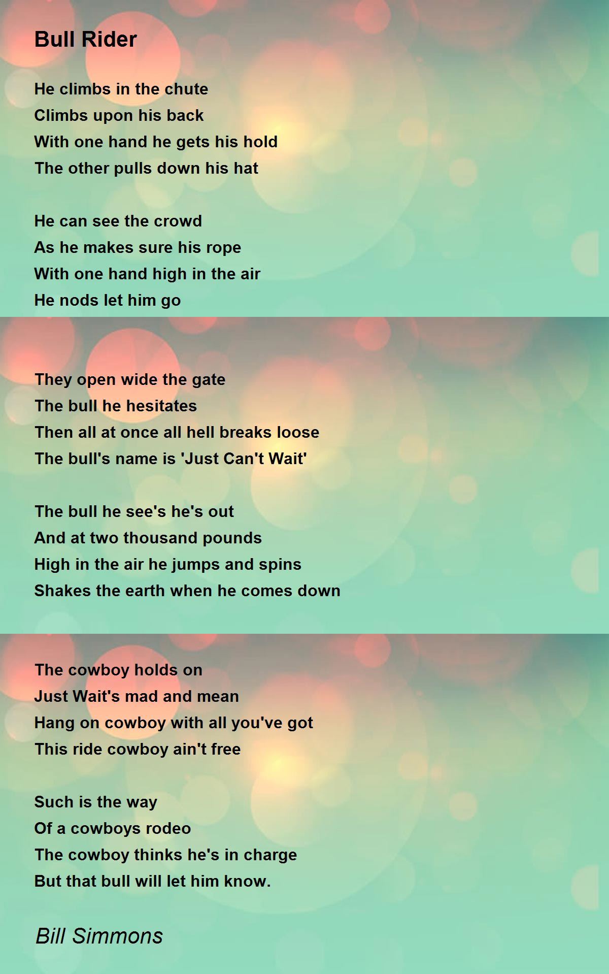Bull Rider Bull Rider Poem by Bill Simmons