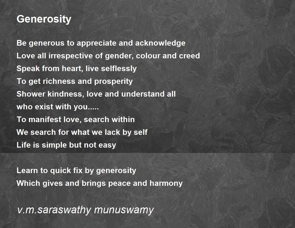 Generosity Poem by v.m.saraswathy munuswamy Poem Hunter
