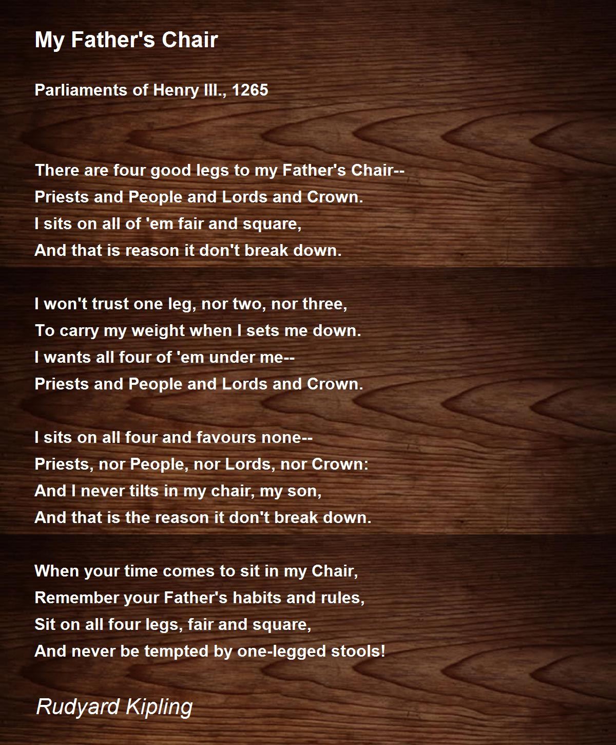 My Father's Chair Poem by Rudyard Kipling Poem Hunter