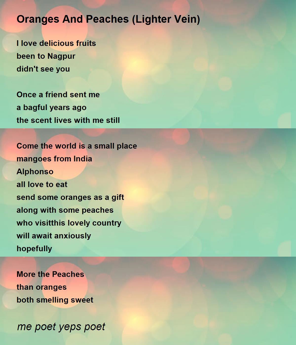 Oranges And Peaches (Lighter Vein) by me poet yeps poet Oranges And