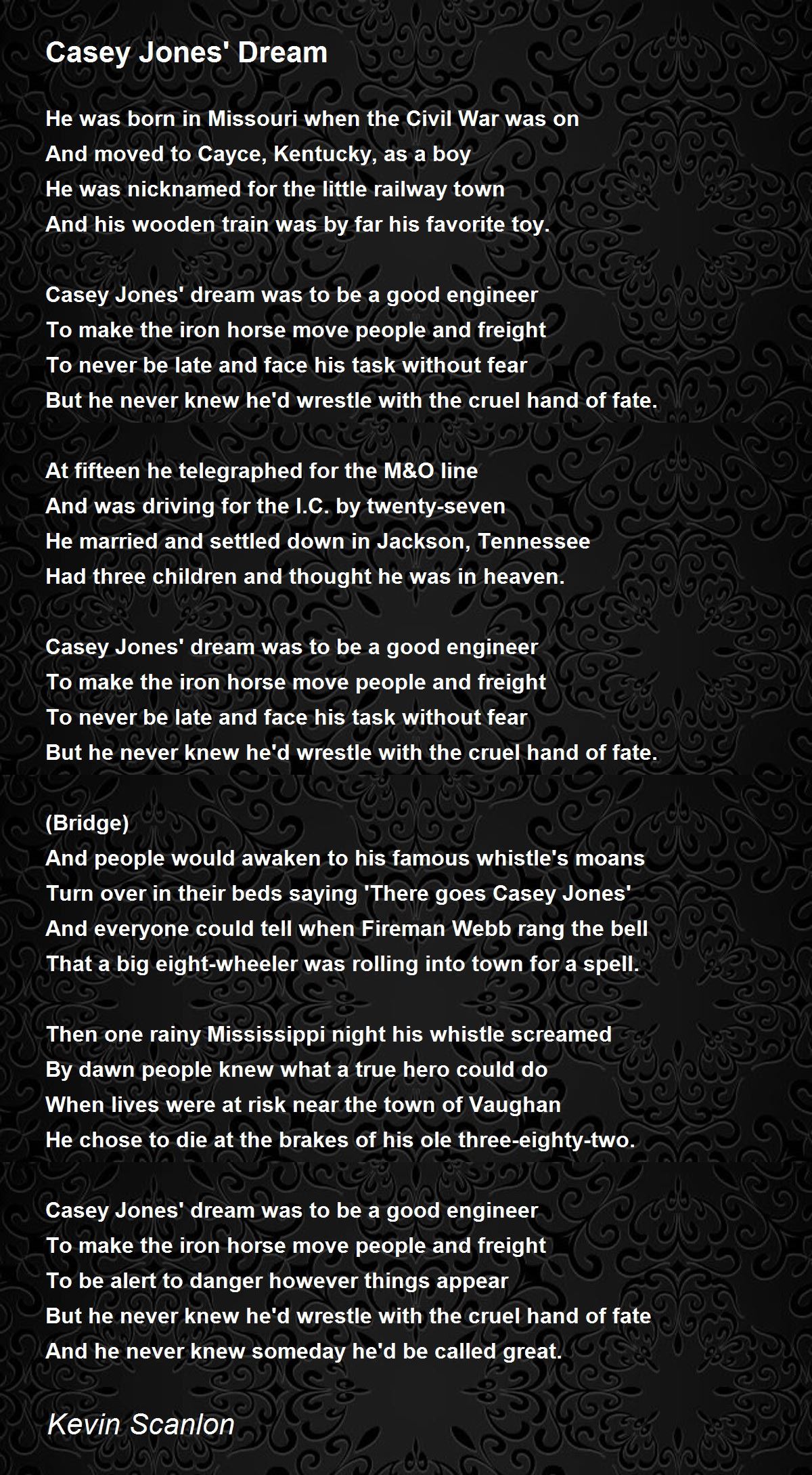 Casey Jones' Dream Poem by Kevin Scanlon Poem Hunter