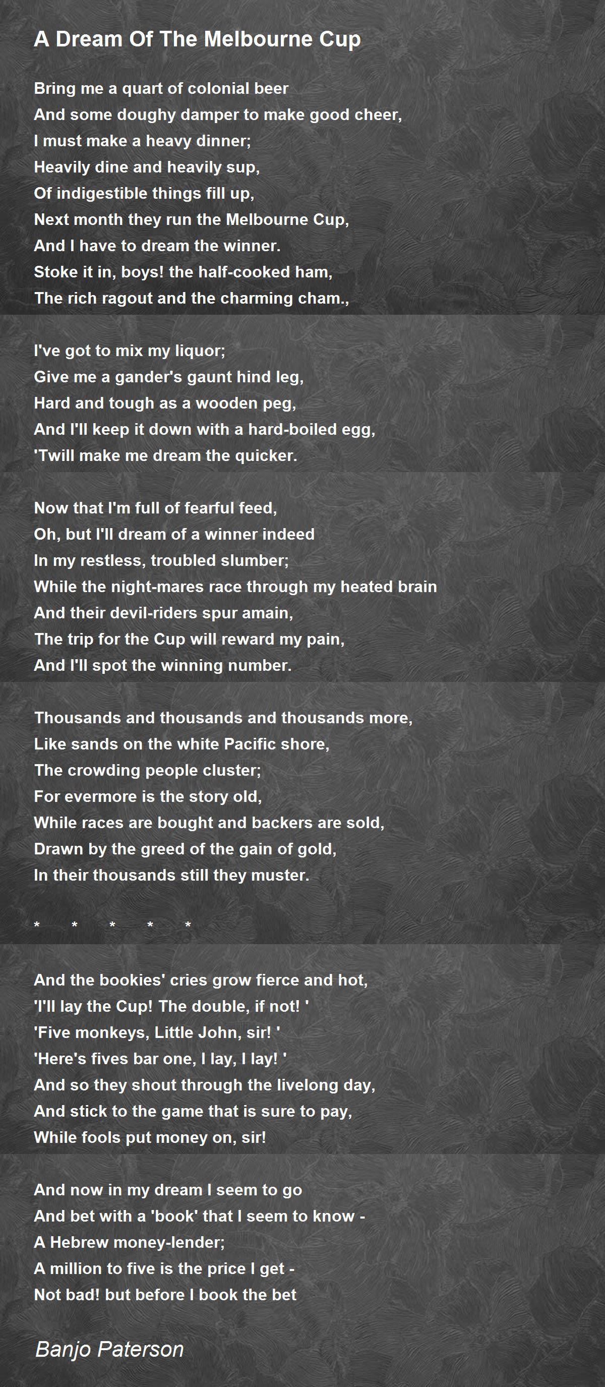 A Dream Of The Melbourne Cup A Dream Of The Melbourne Cup Poem by