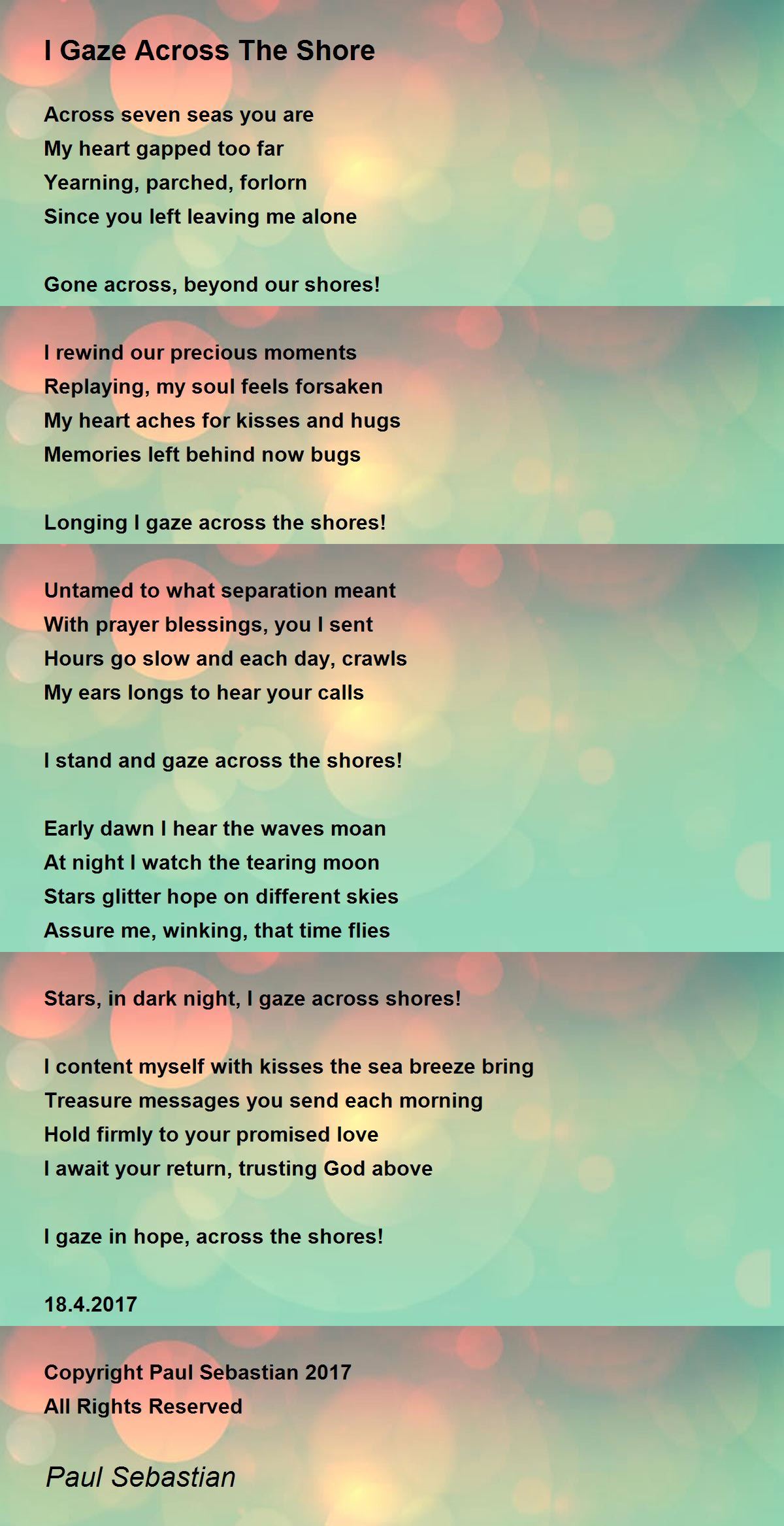 I Gaze Across The Shore Poem by Paul Sebastian - Poem Hunter