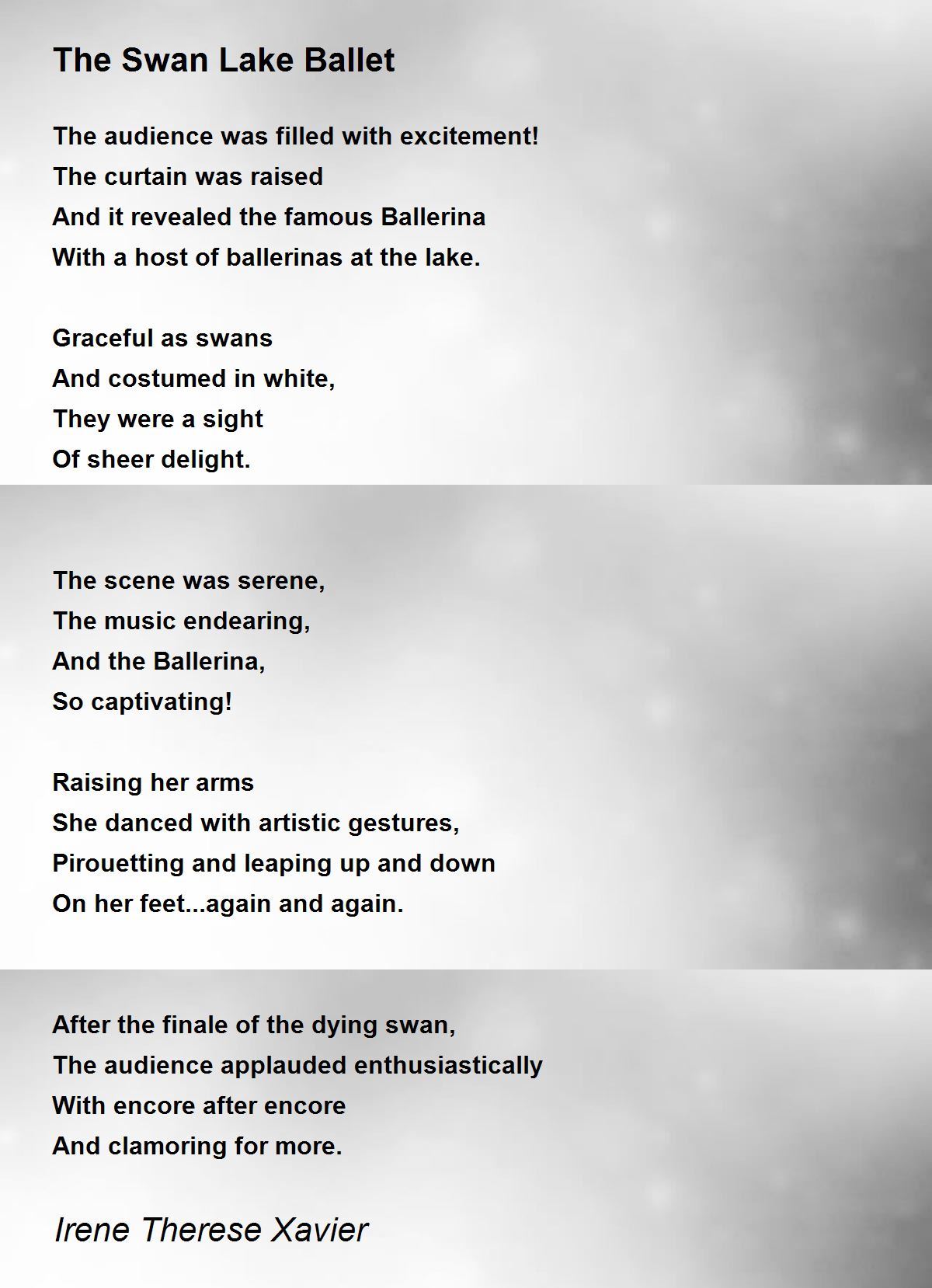 The Swan Lake Ballet The Swan Lake Ballet Poem by Irene Therese Xavier