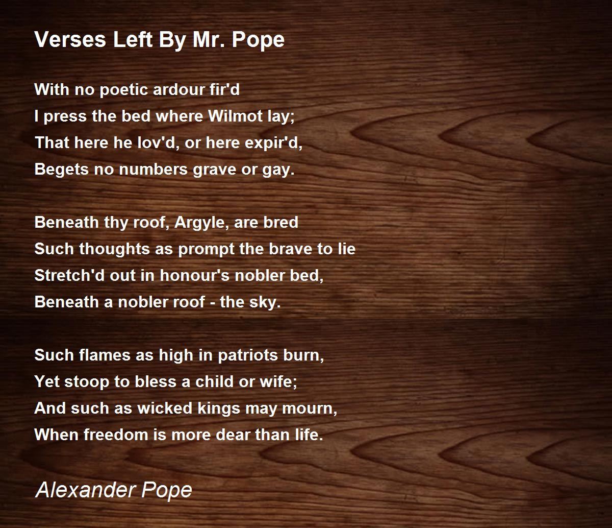 Verses Left By Mr. Pope Poem by Alexander Pope - Poem Hunter