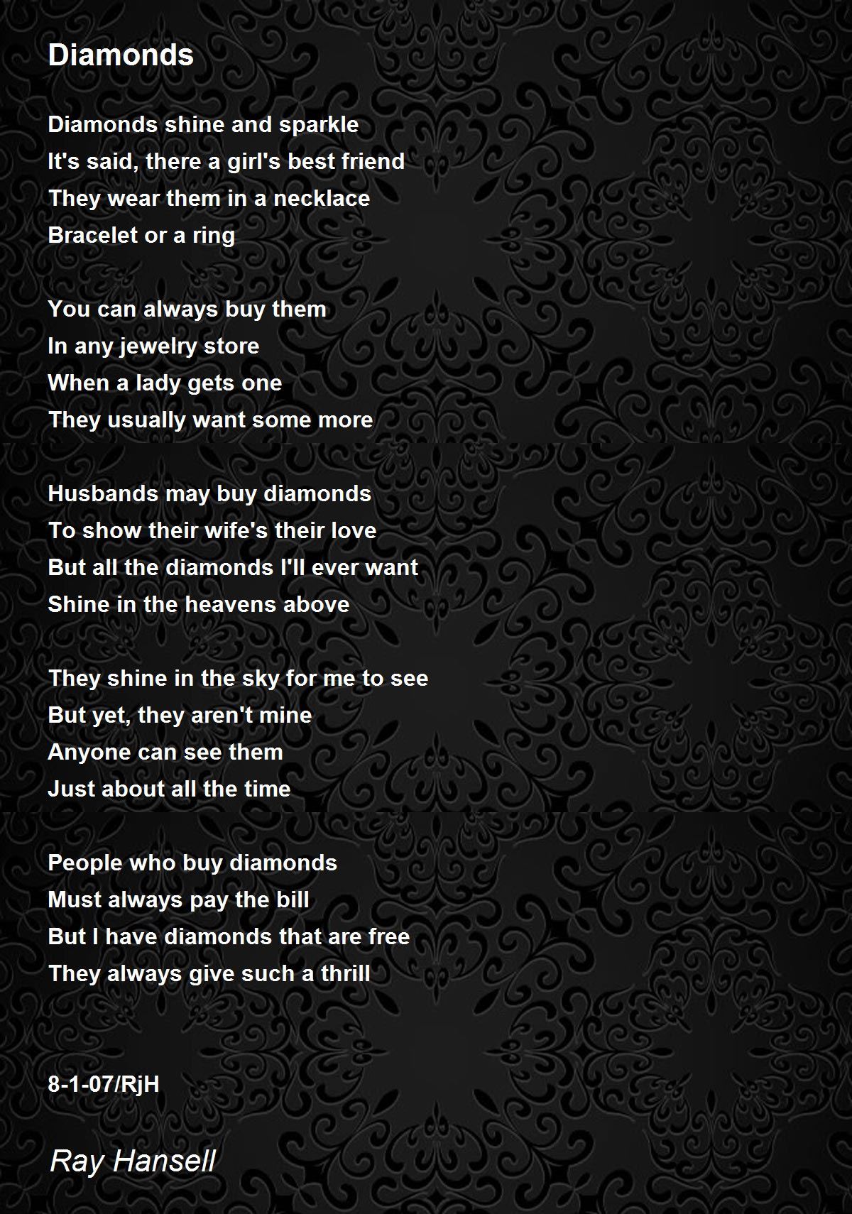 Diamonds Diamonds Poem by Ray Hansell