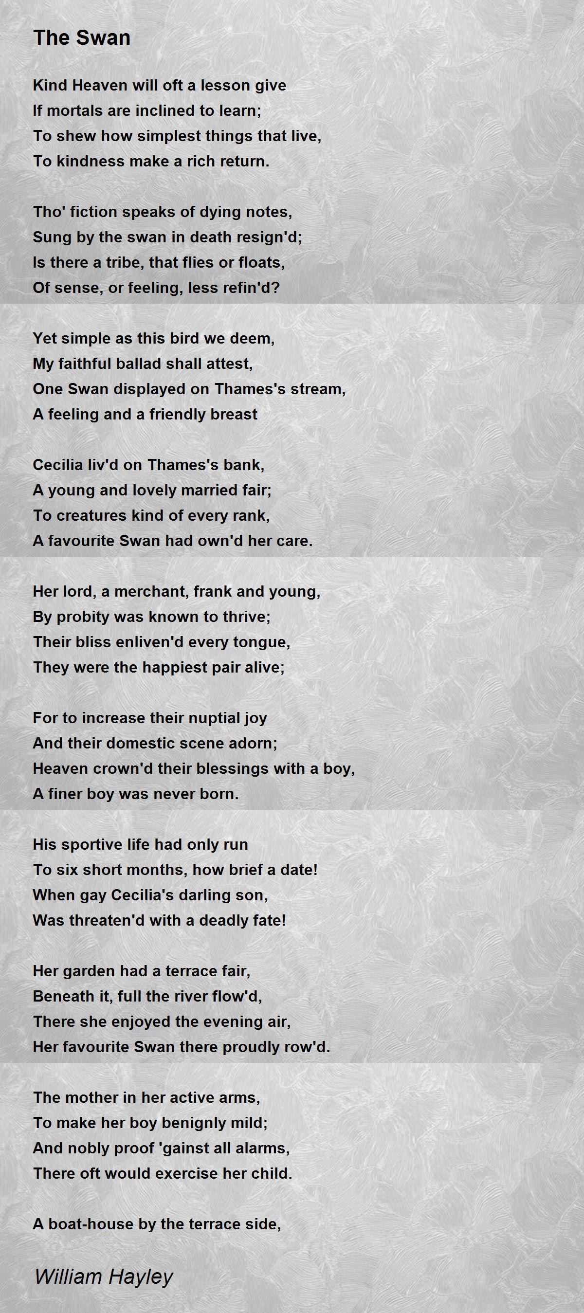 The Swan Poem by William Hayley Poem Hunter