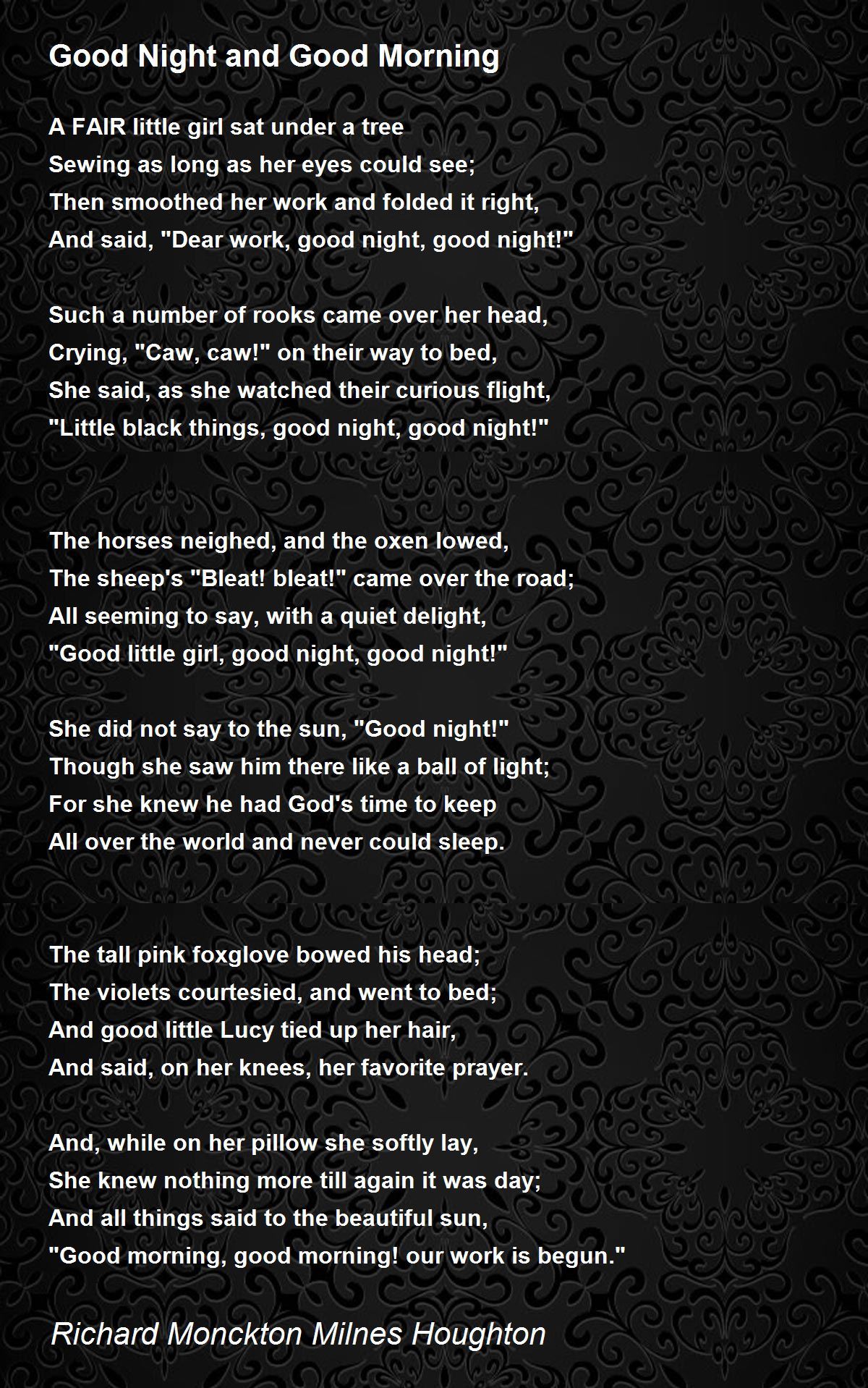 Good Night And Good Morning Good Night And Good Morning Poem By Richard Monckton Milnes Houghton