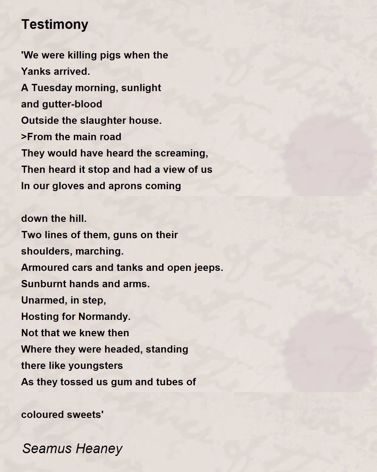 Testimony Poem by Seamus Heaney Poem Hunter