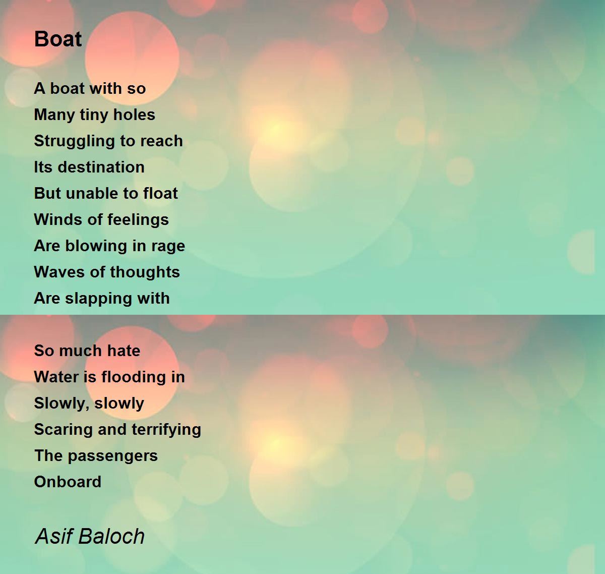 Boat Boat Poem by Asif Baloch